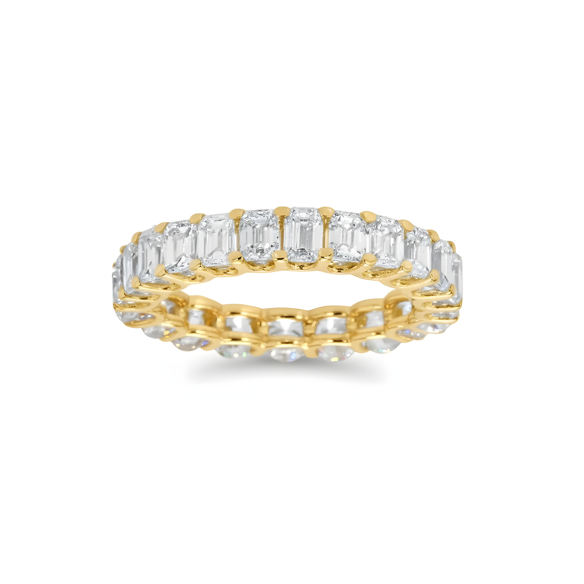 14K White Gold Half Round Half Emerald Cut Diamond Eternity Ring 3.27ct