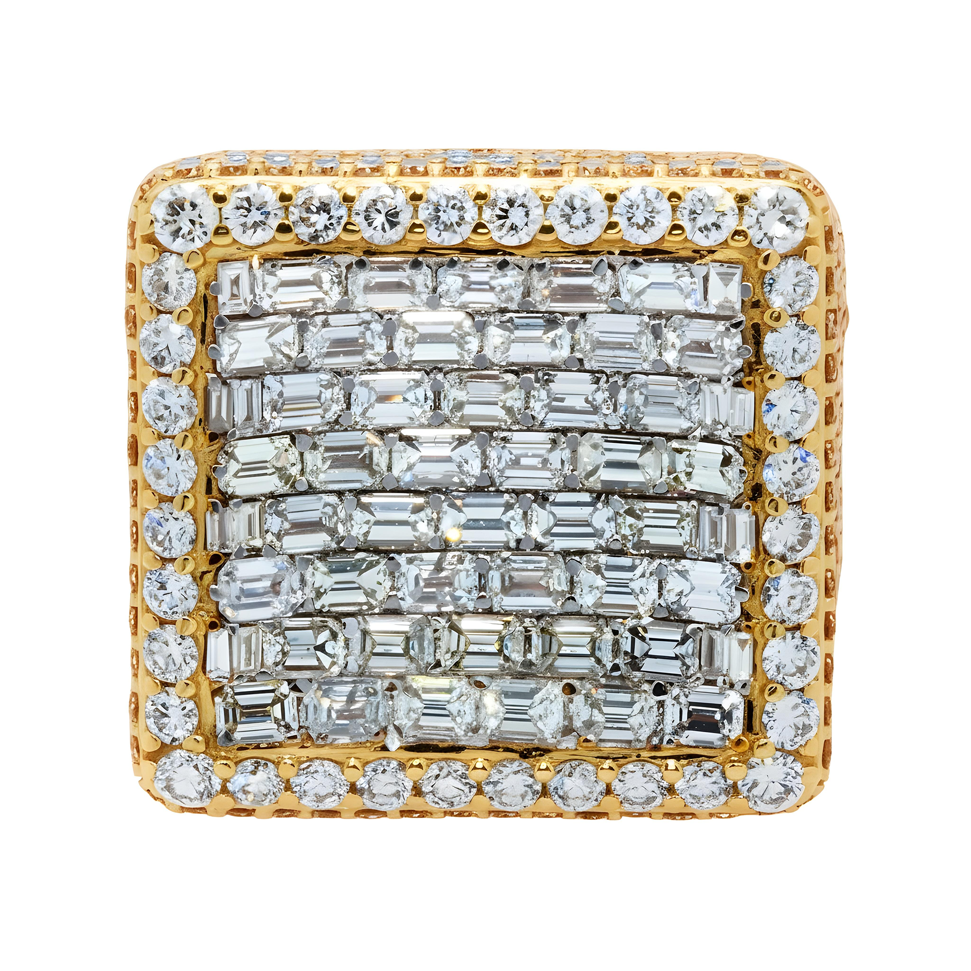 14K Rose Gold Emerald & Round Diamond Square Chandelier Ring 10.51ct