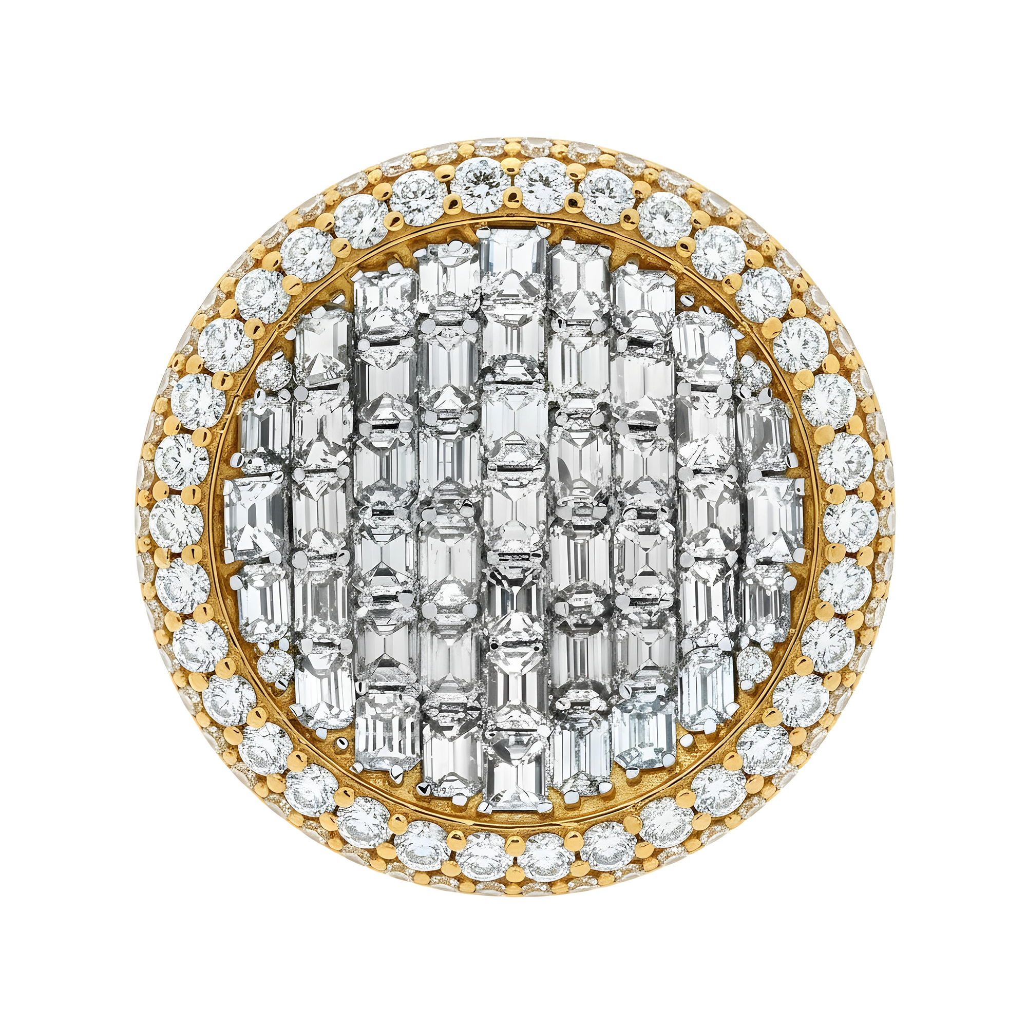 14K Rose Gold Inverted Dome Emerald & Round Cut Diamond Ring 13.91ct