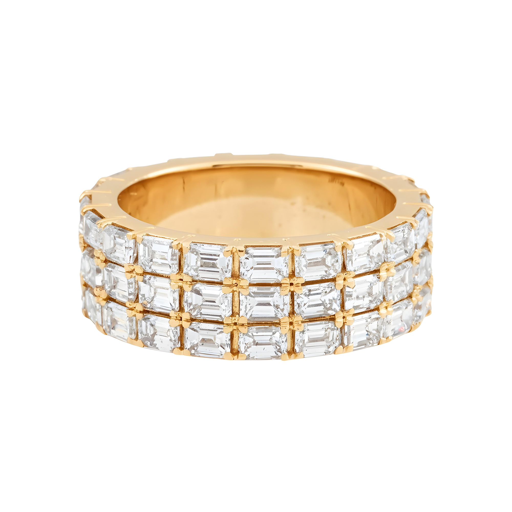 14K White Gold Triple Row Emerald Cut Diamond Eternity Ring 8.61ct (size 9.25)