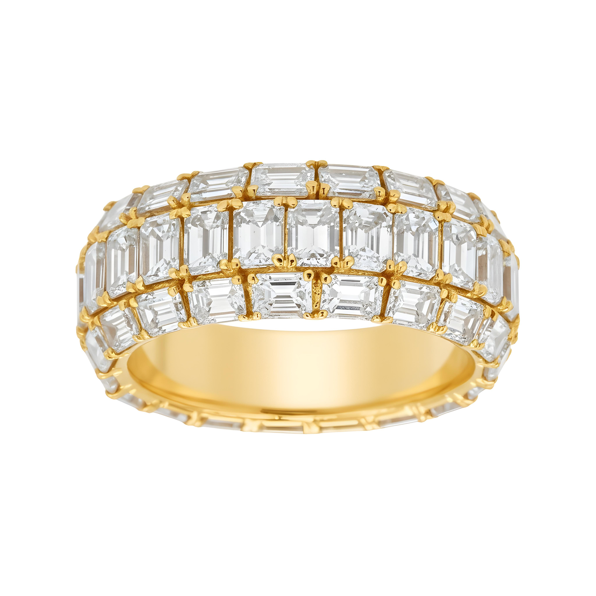 18K White Gold Triple Row Emerald Cut Diamond Ring 6.86ct