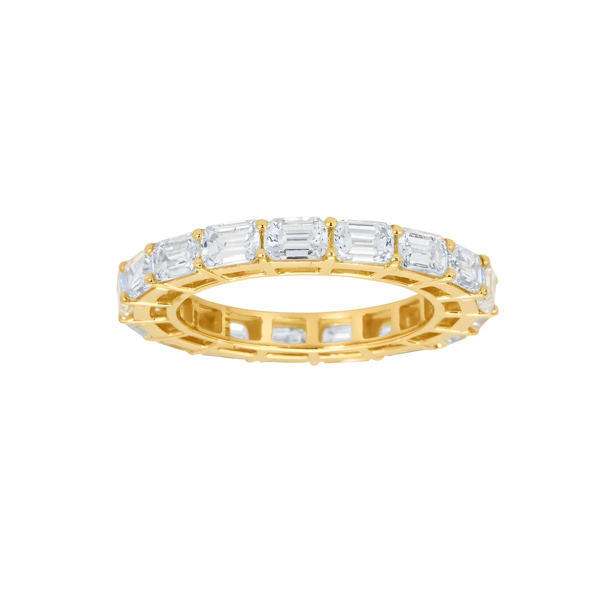 14K White Gold Horizontal Emerald Diamond Eternity Ring 3.03ct (size 5)
