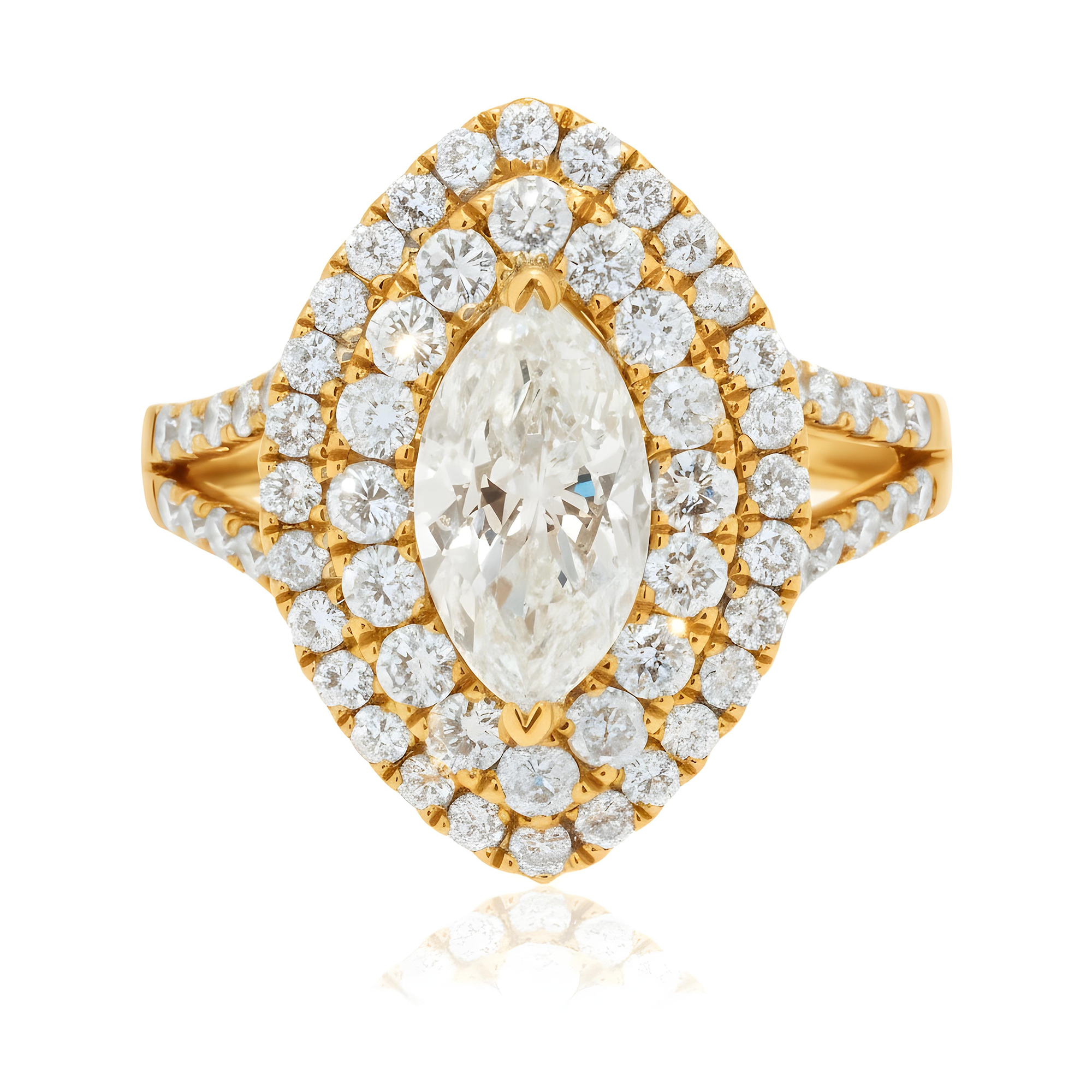 14K Rose Gold 1.52ct Marquise Cut Diamond Engagement Ring 2.75ctw