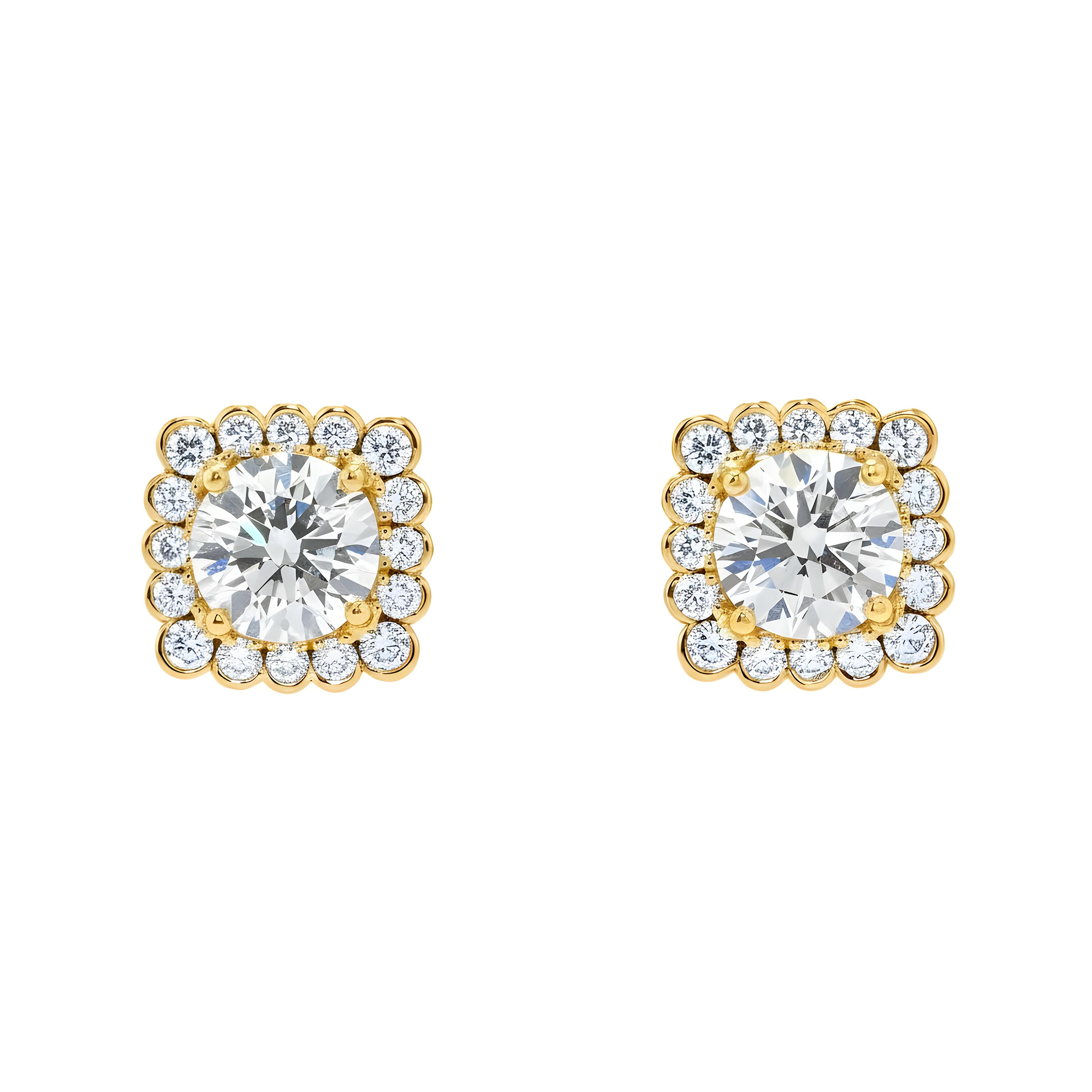 18K White Gold Solitaire Round Diamond Stud Earrings w/ Halo 3.81ctw