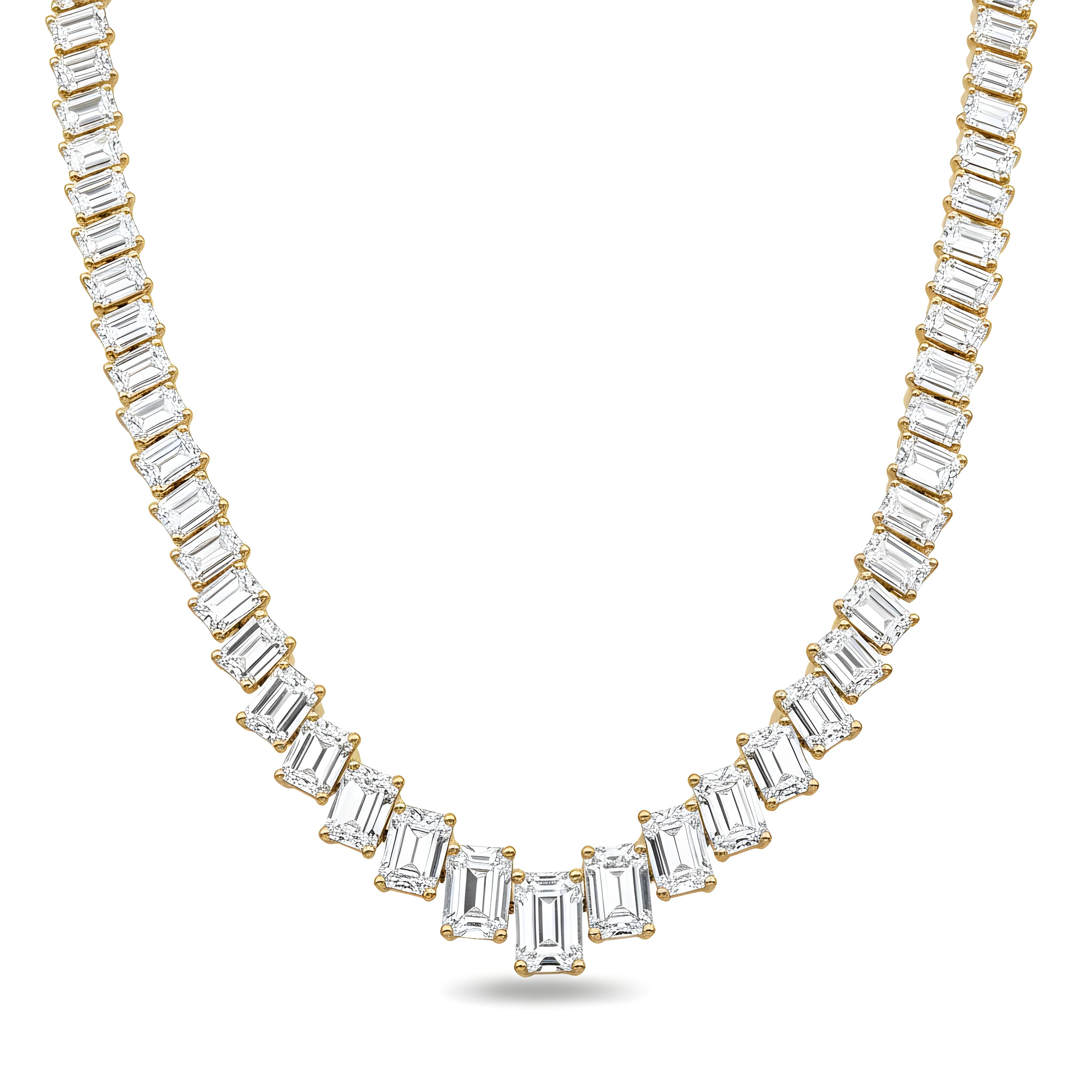 14K White Gold Graduated Emerald Cut Diamond Necklace 60.42ct