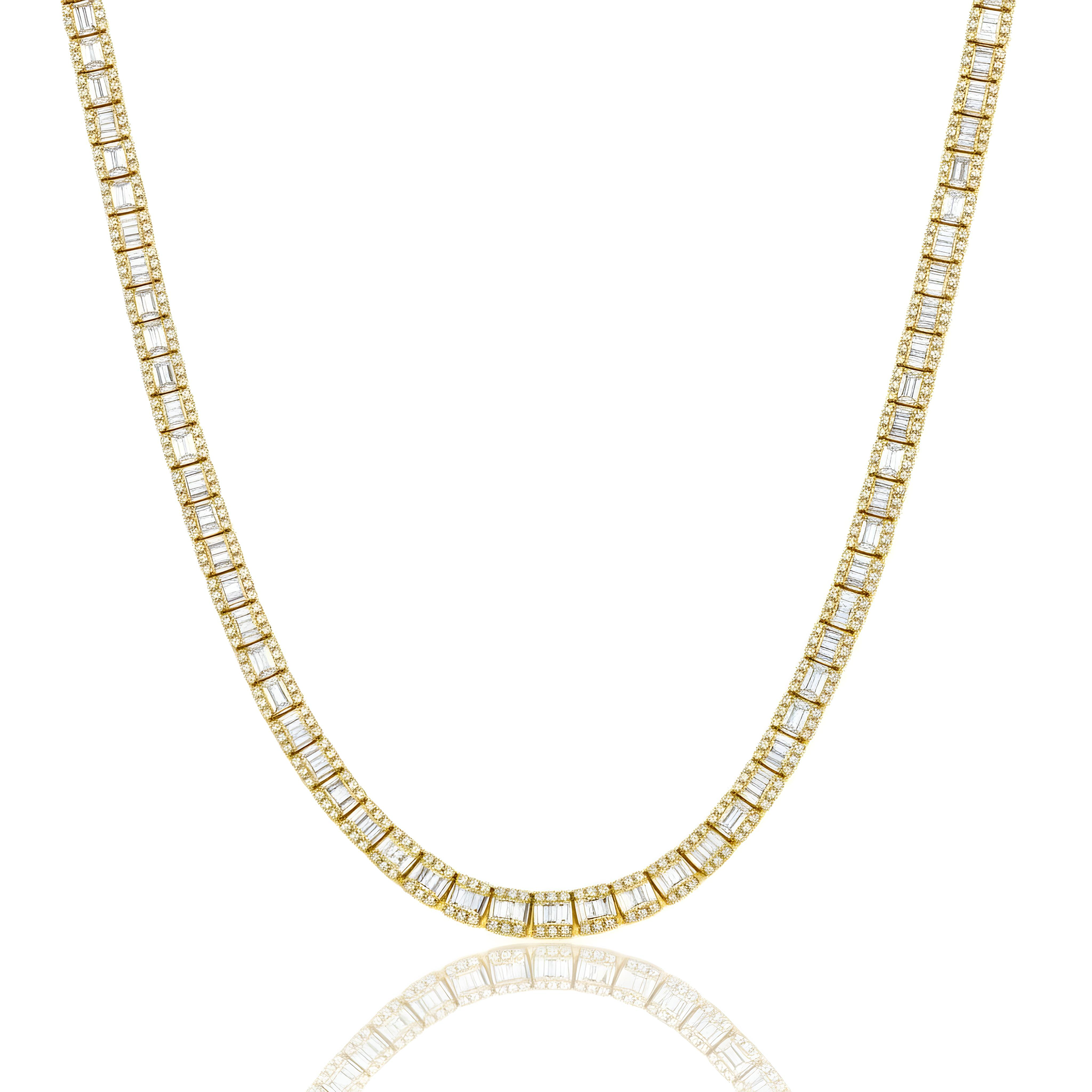 14K White Gold Baguette Diamond Chain 19.86ct