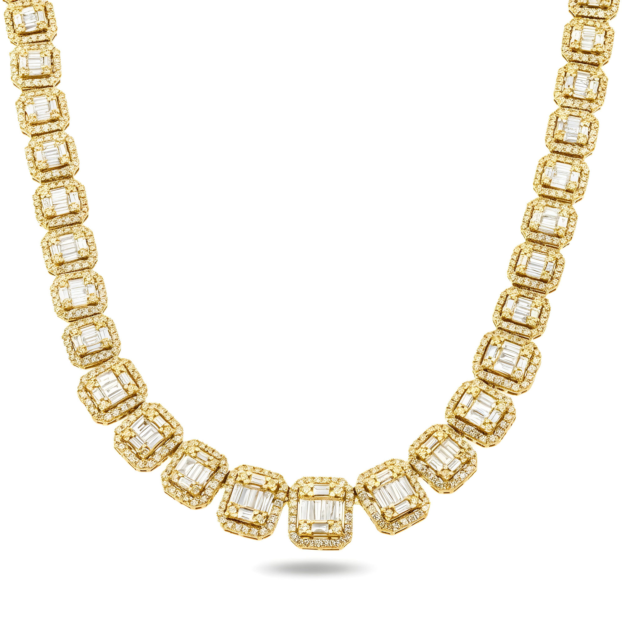 14K White Gold Graduated Round & Baguette Cut Diamond Tennis Chain 25.10ct