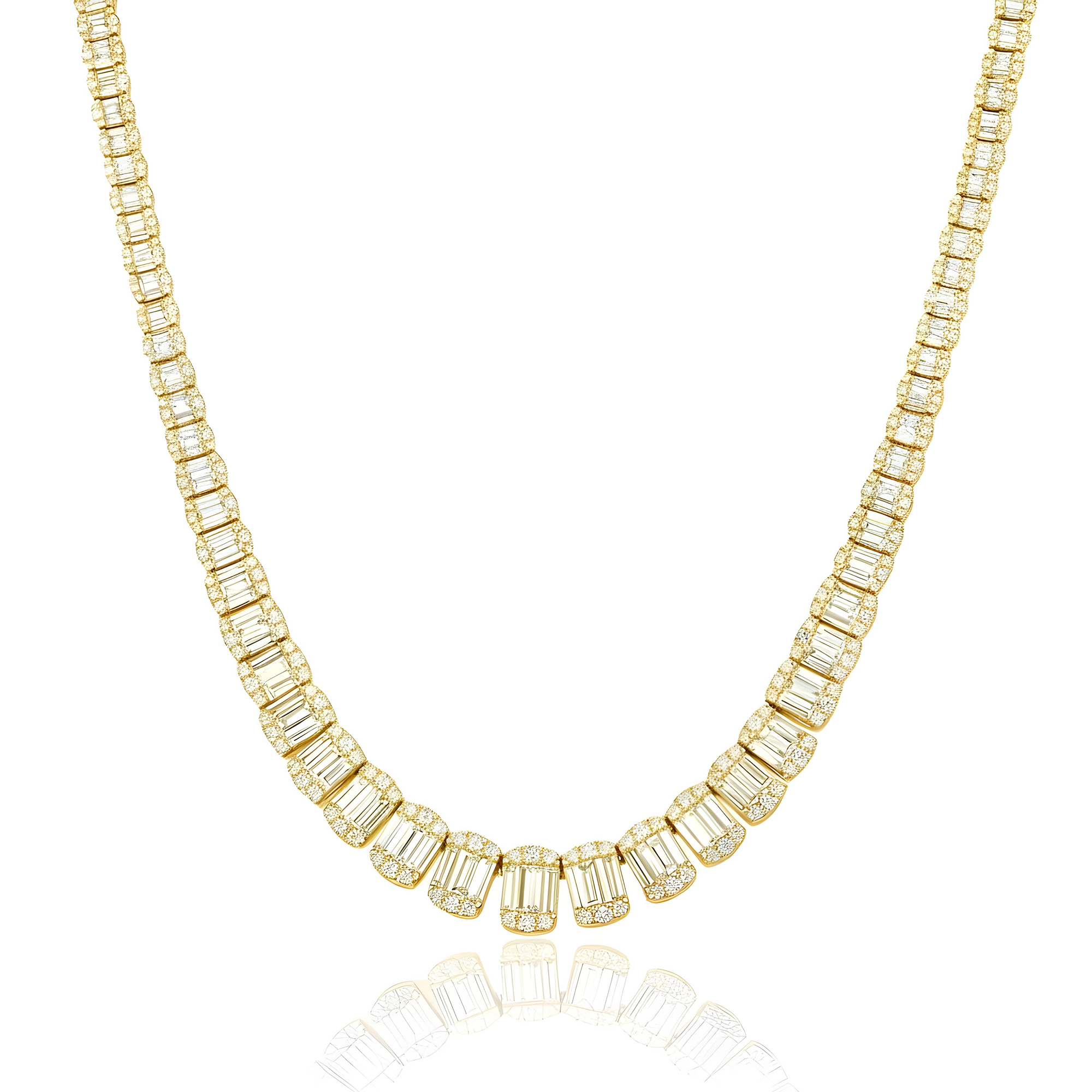 14K White Gold Graduated Baguette Diamond Chain 23.60ct