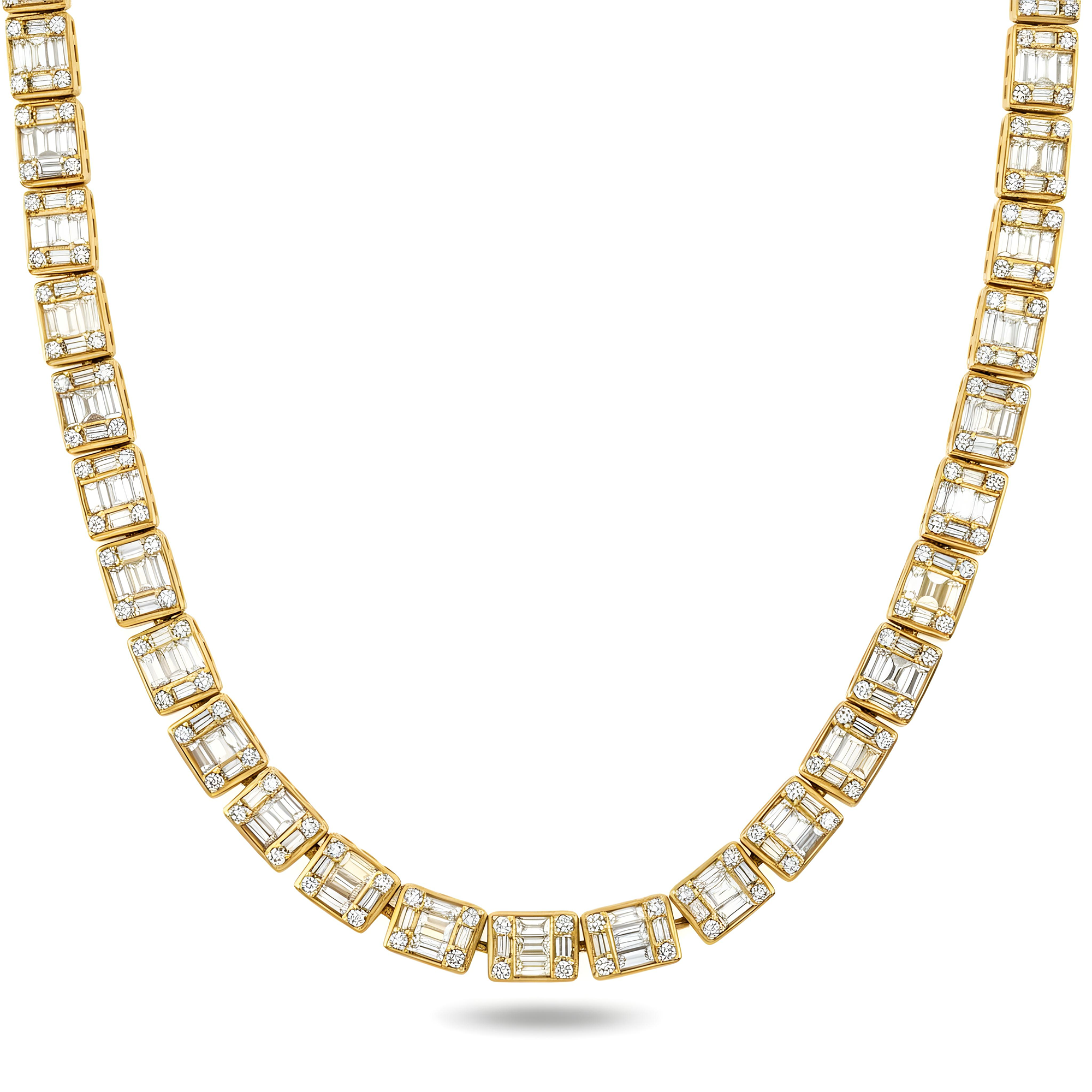 14K Rose Gold Round & Baguette Cut Diamond Chain 20.08ct