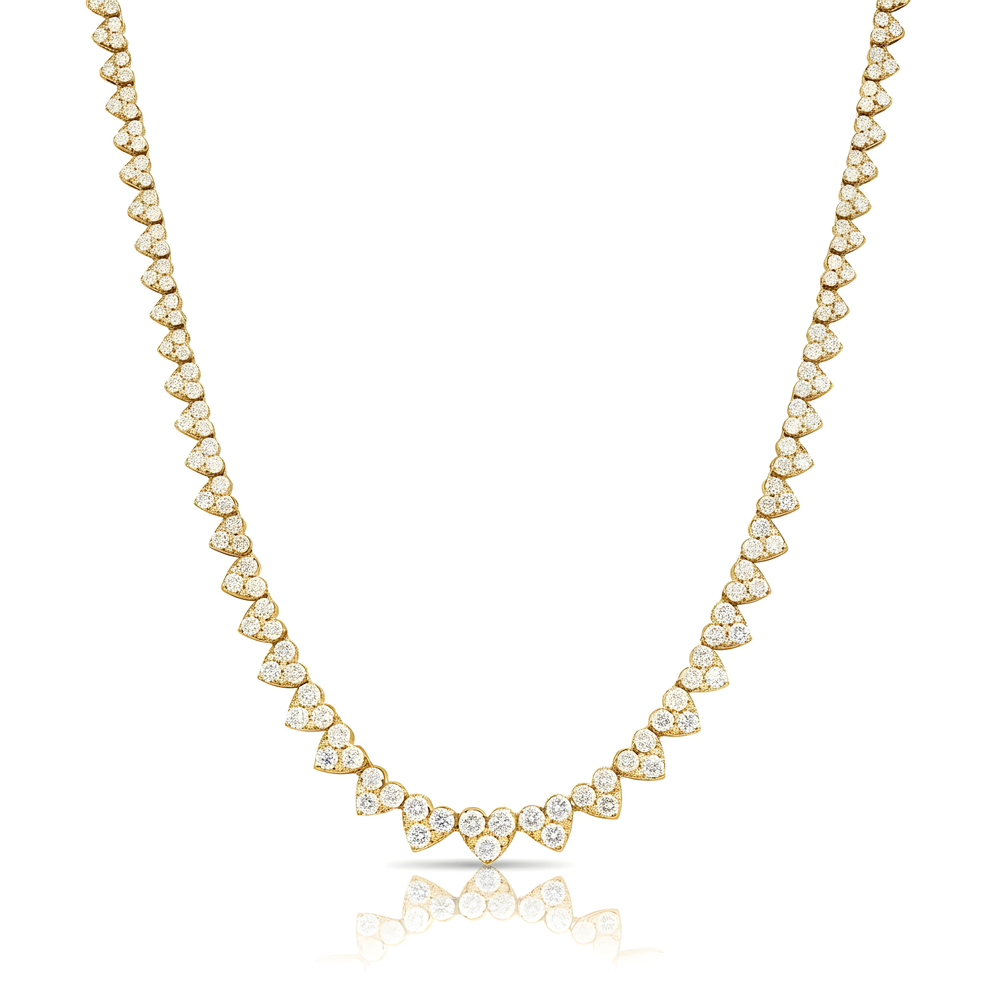 14K White Gold Graduated Diamond Heart Necklace 13ct