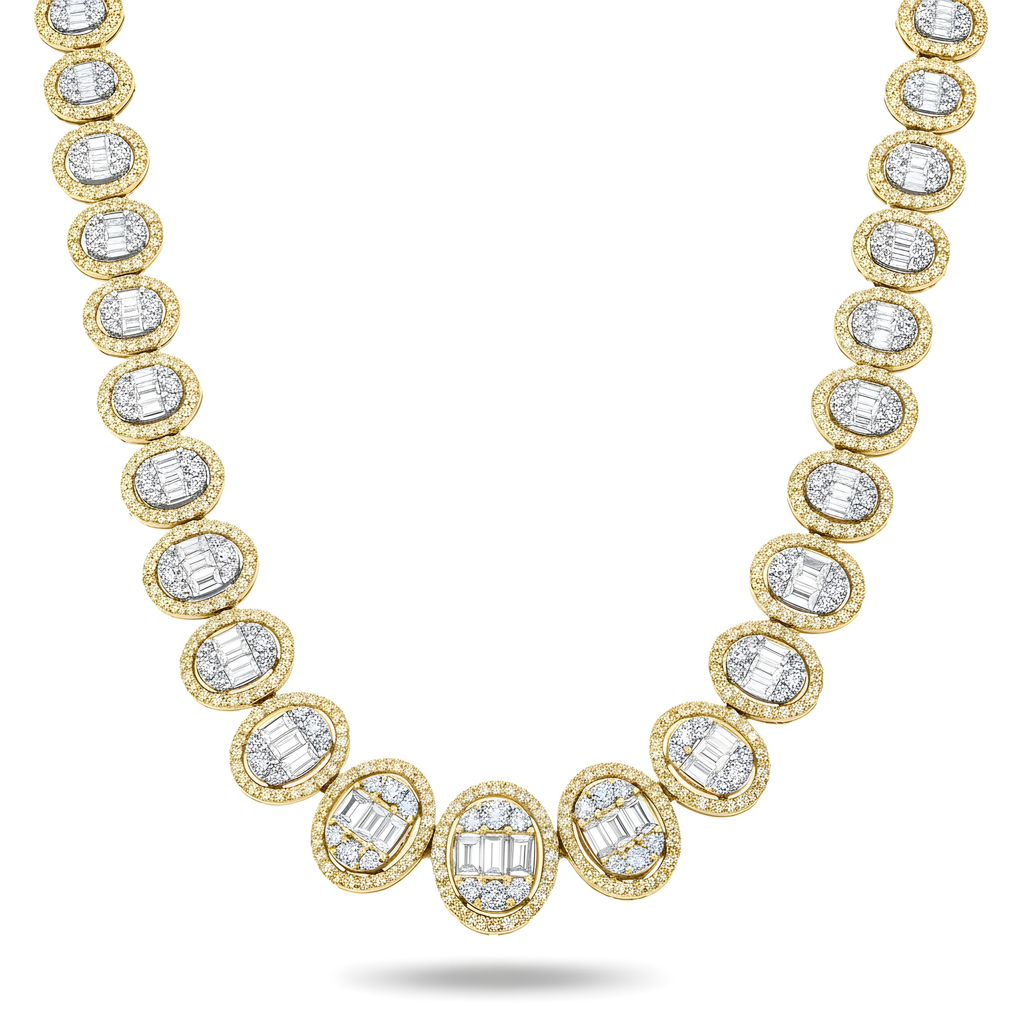 14K White Gold Oval Shaped Baguette Diamond Graduated Chain 21.0ct