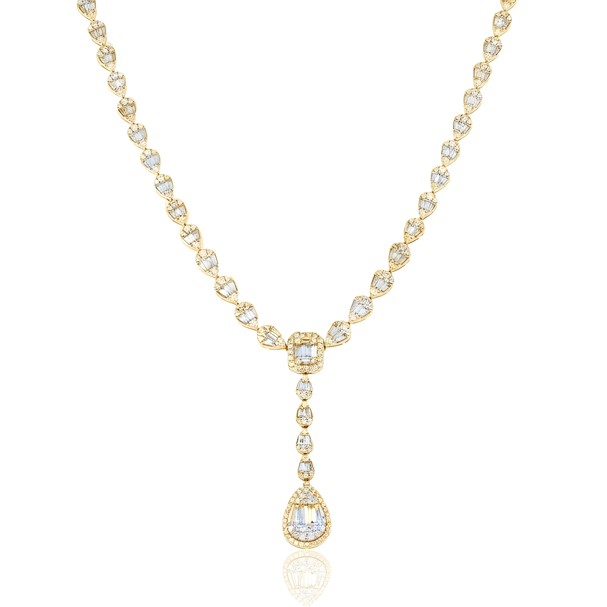 14K White Gold Baguette Diamond Drop Necklace 9.52ct