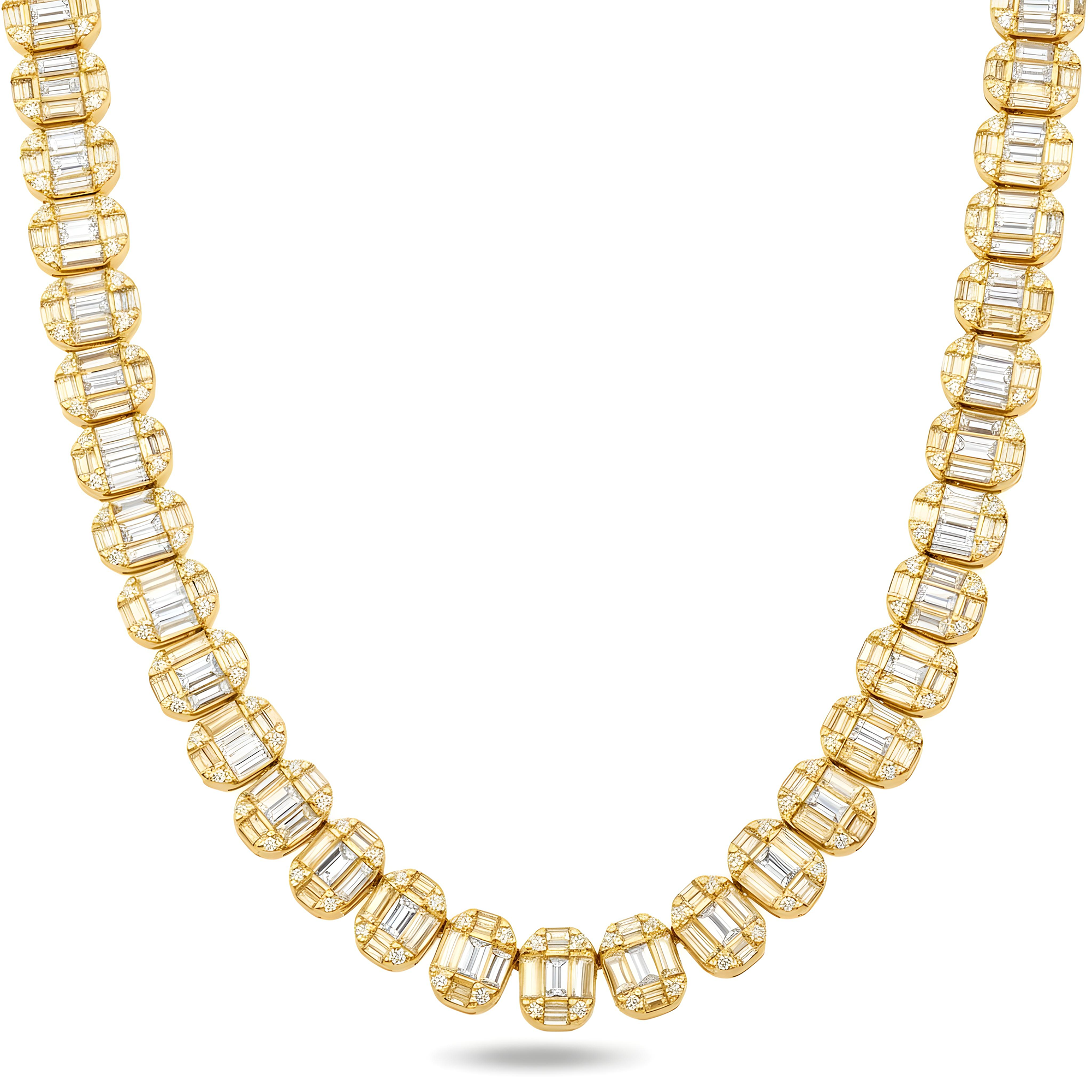 14K White Gold Round & Baguette Cut Diamond Tennis Chain 25.48ct
