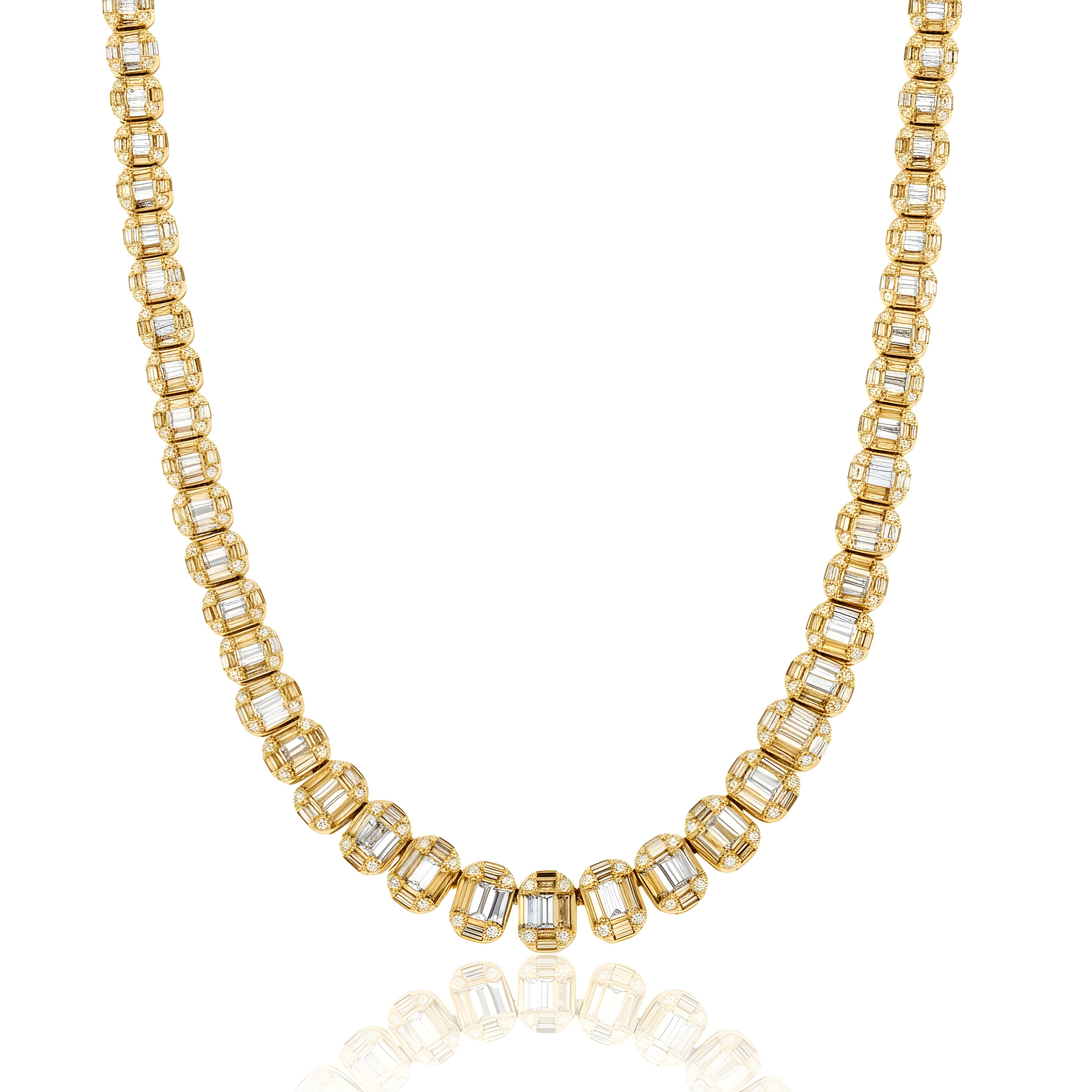 14K White Gold Graduated Baguette Diamond Chain 16.55ct