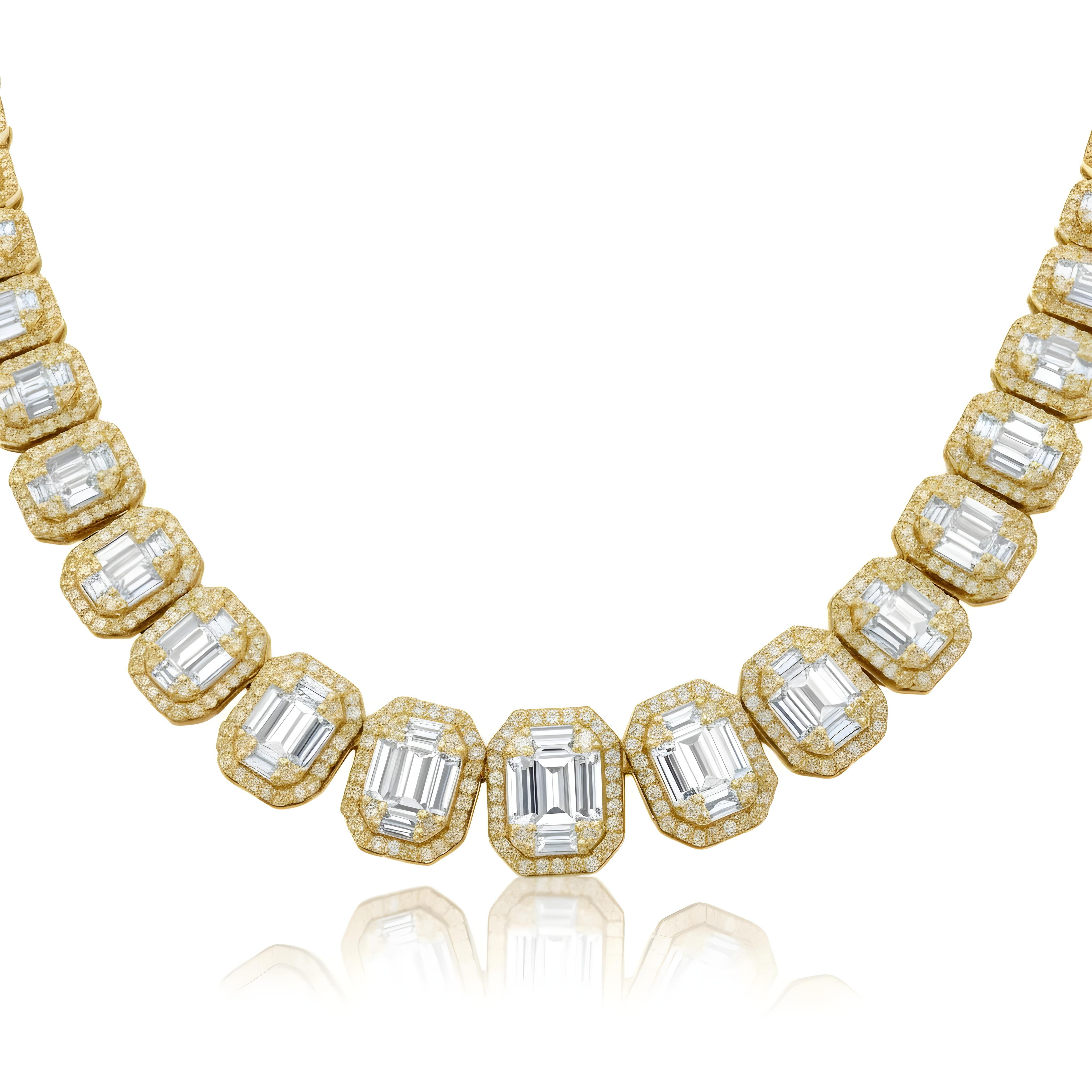 14K White Gold Baguette & Round Graduated Diamond Chain 27.03ct