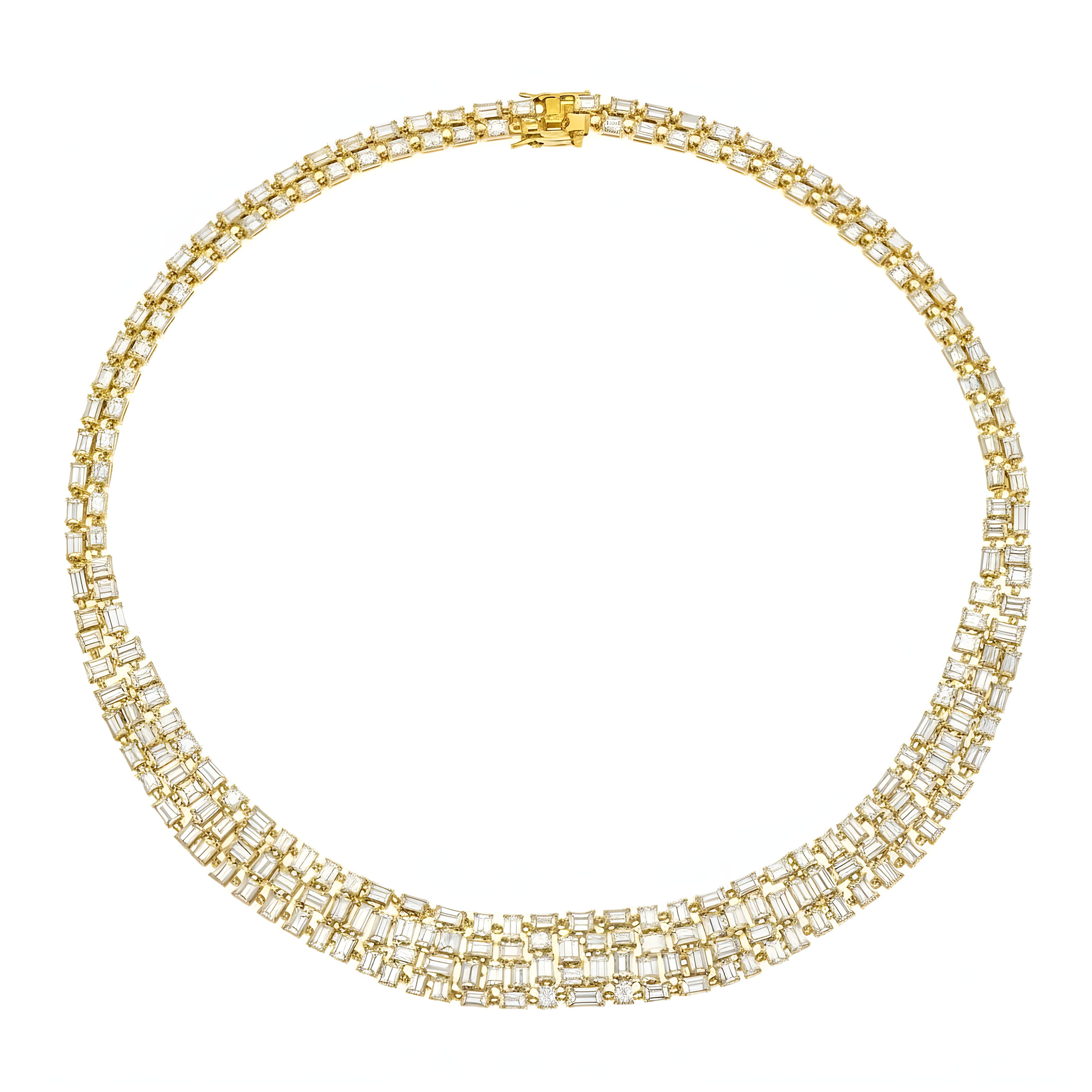 14K White Gold Emerald & Baguette Diamond Necklace 34.60ct