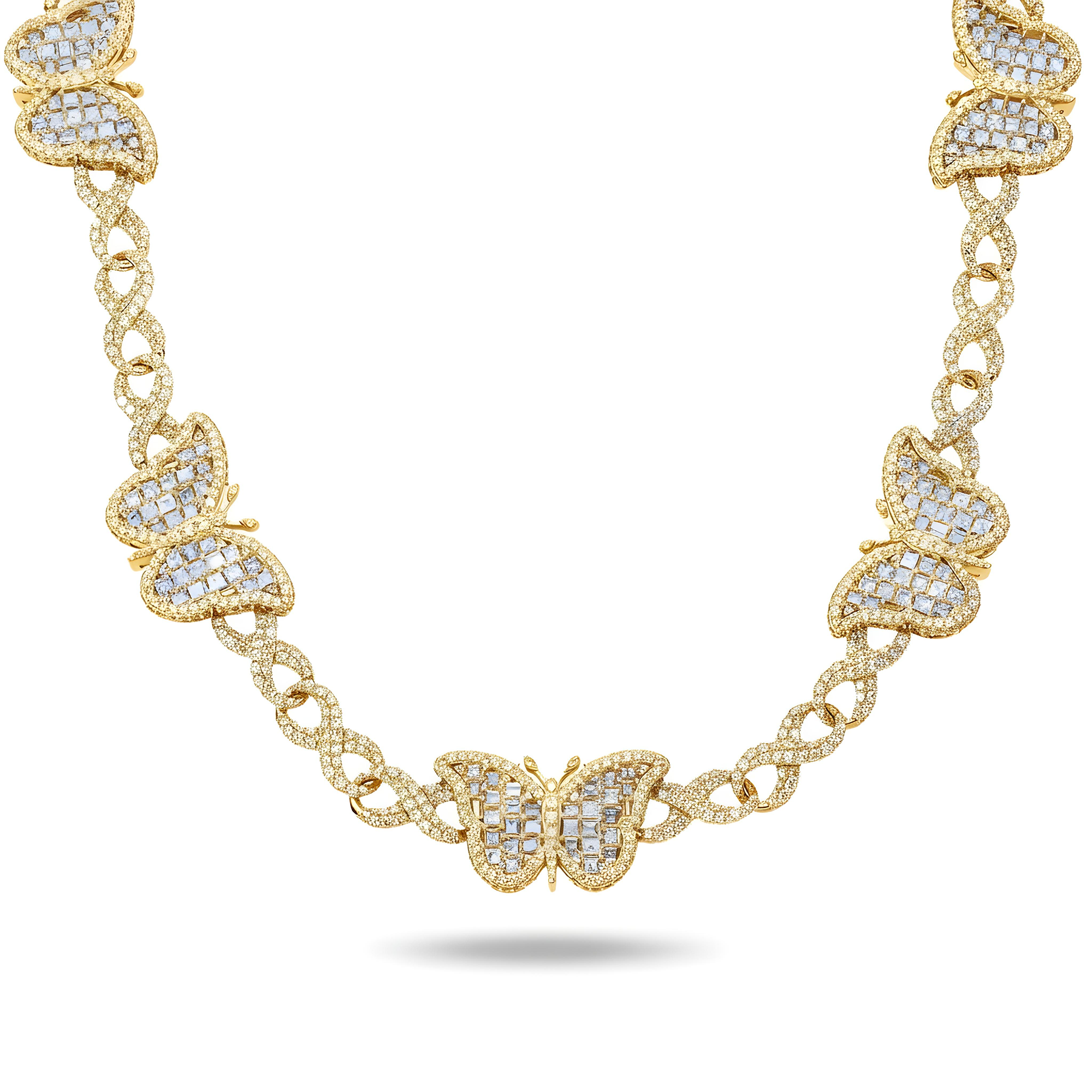 14K White Gold Asscher Cut Diamond Butterfly Infinity Link Necklace 25.18ct