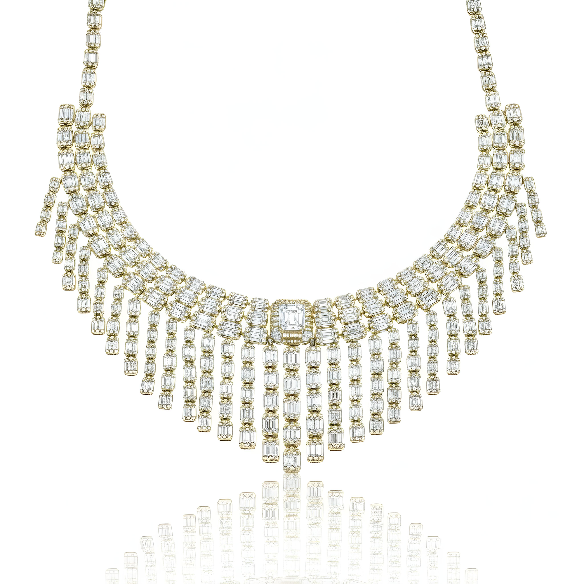14K White Gold Diamond Chandelier Necklace 45.90ct