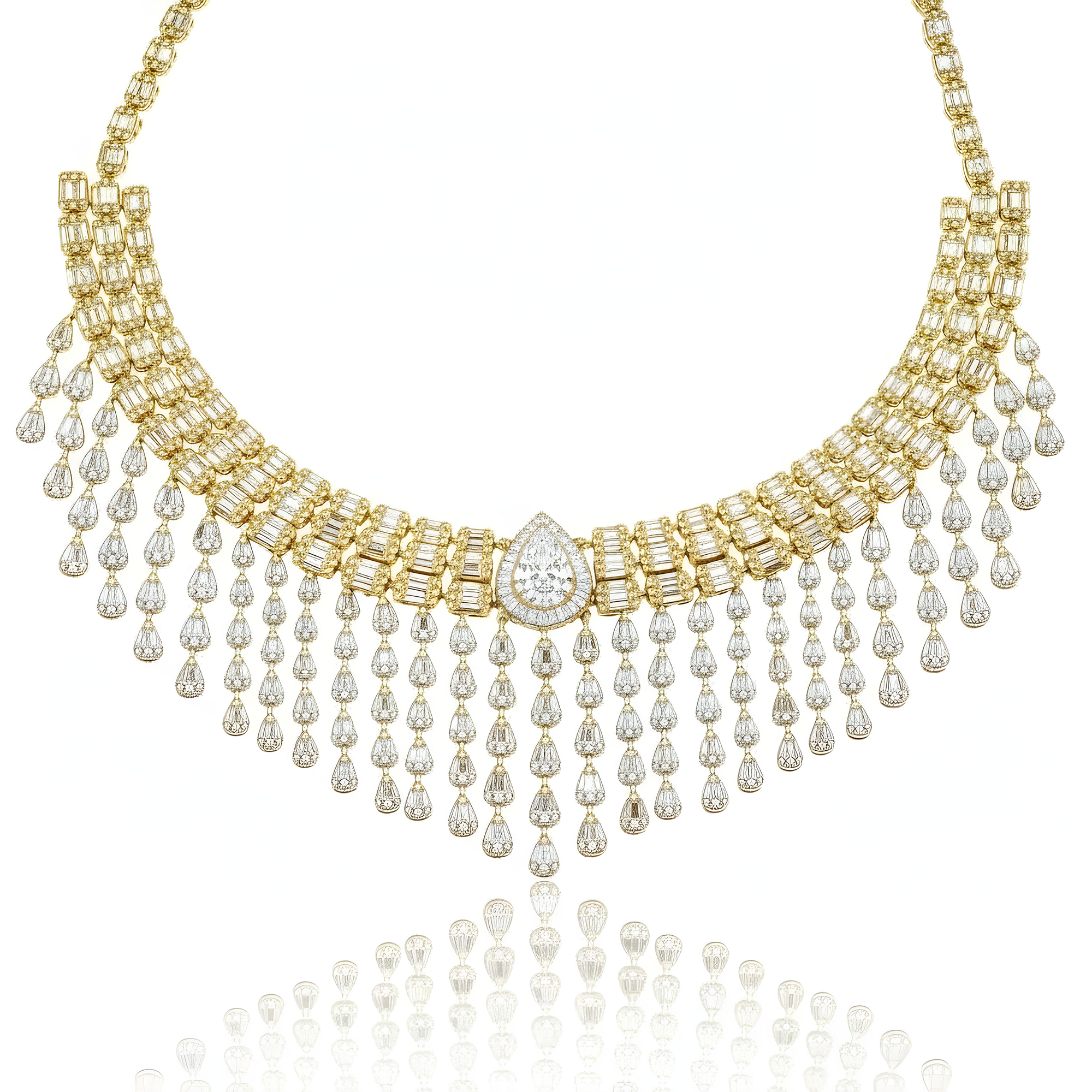 14K White Diamond Chandelier Necklace 43.82ct