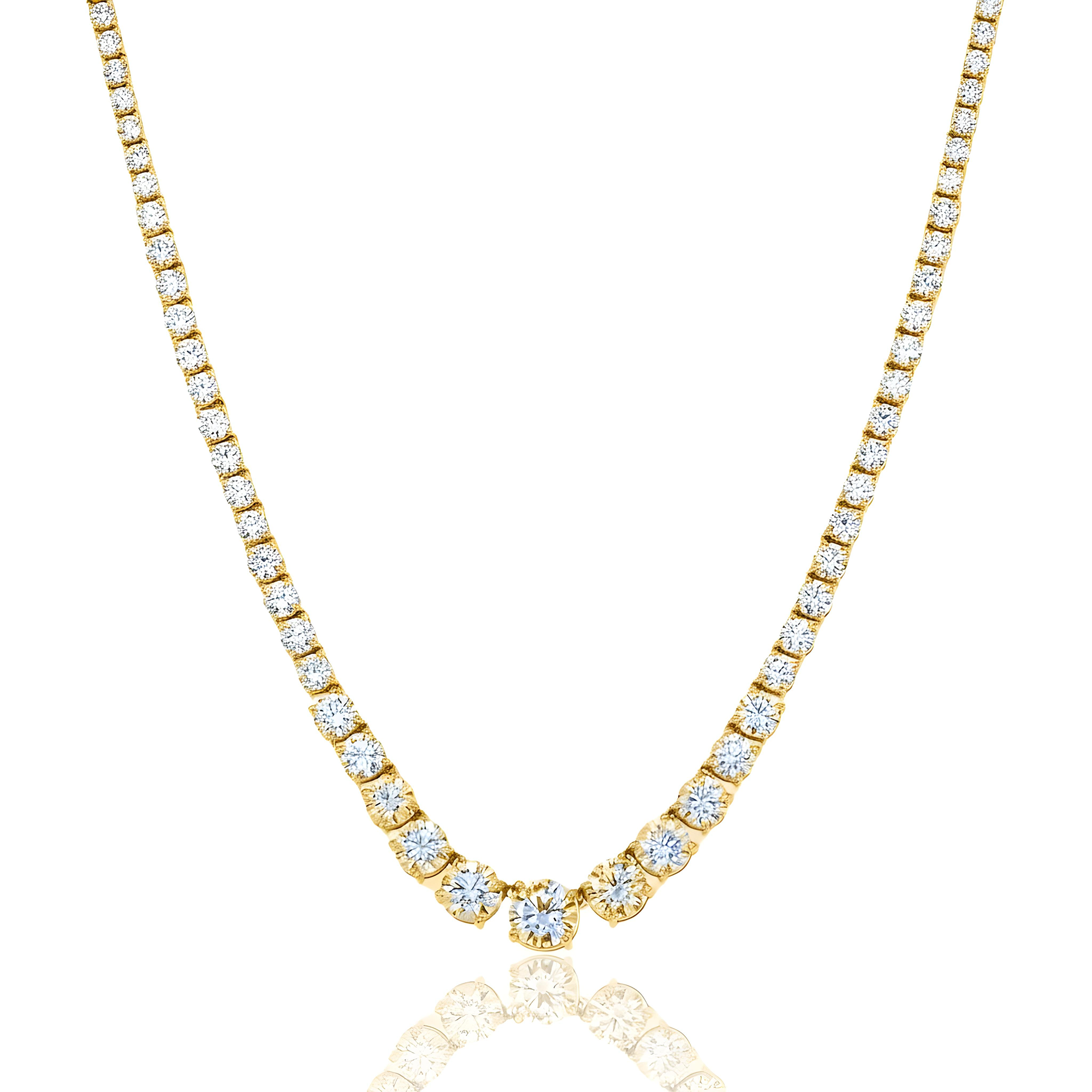 18K White Gold Graduated Round Diamond Tennis Chain 21.79ct