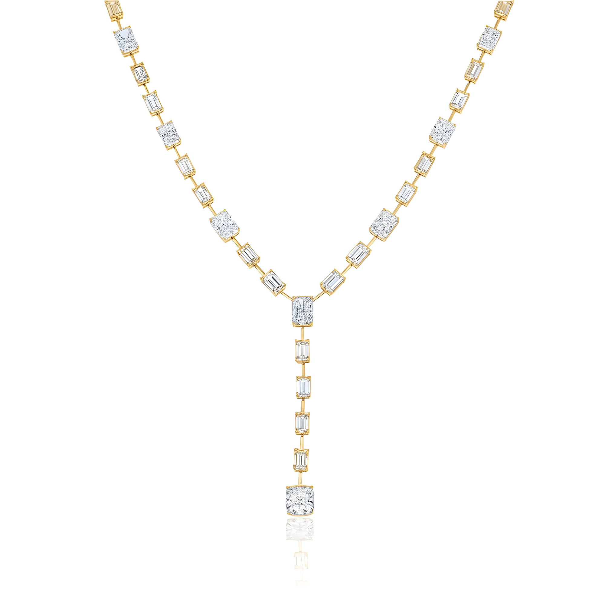 18K White Gold Radiant & Emerald Cut Diamond Drop Necklace 41.69ct