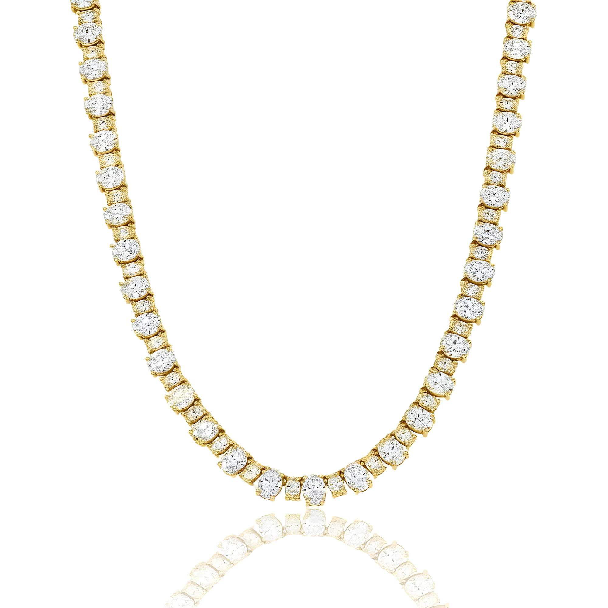 14K White Gold Full Oval Cut Diamond Chain 43.56ct