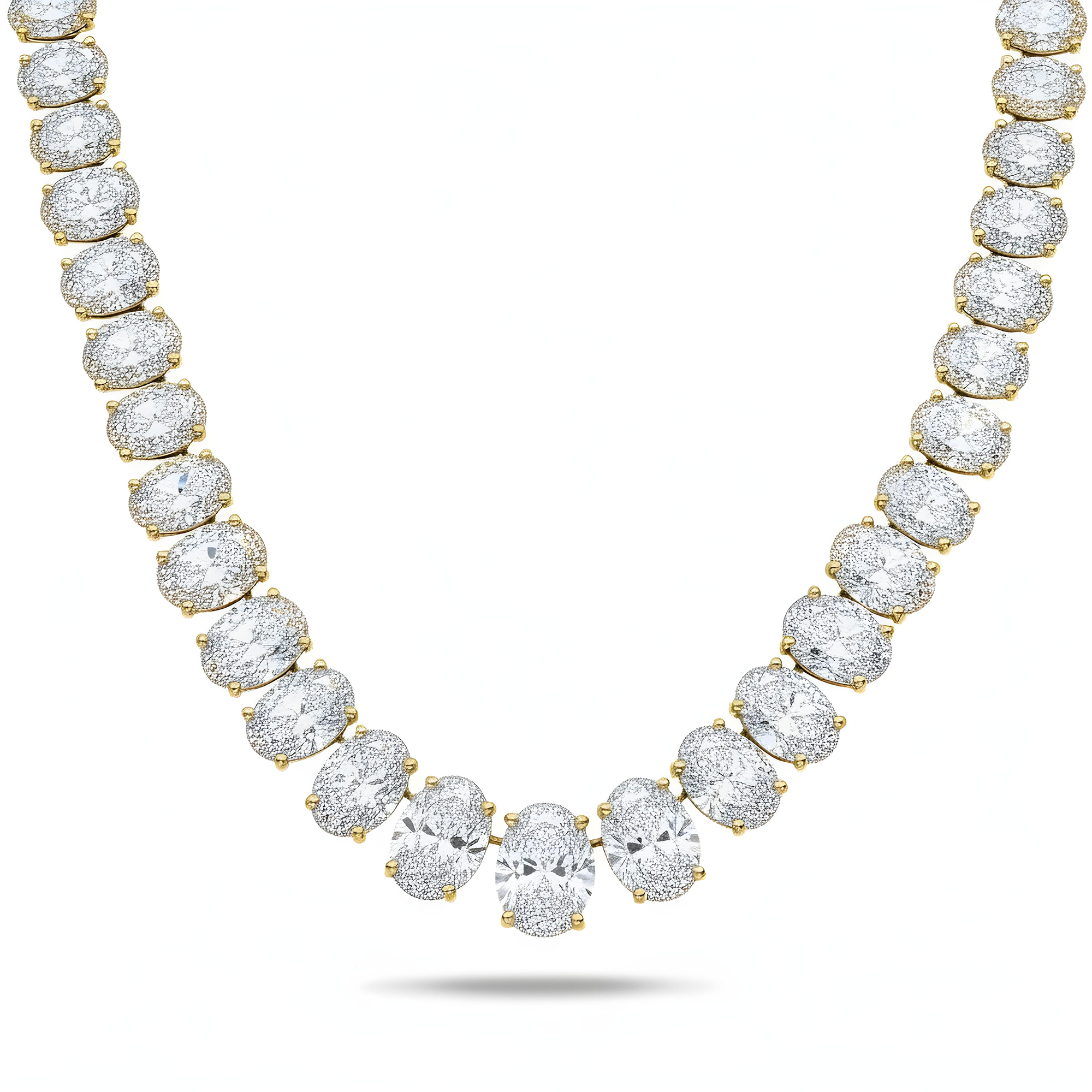 IGI Platinum Slightly Graduated Oval Diamond Tennis Chain 104ct