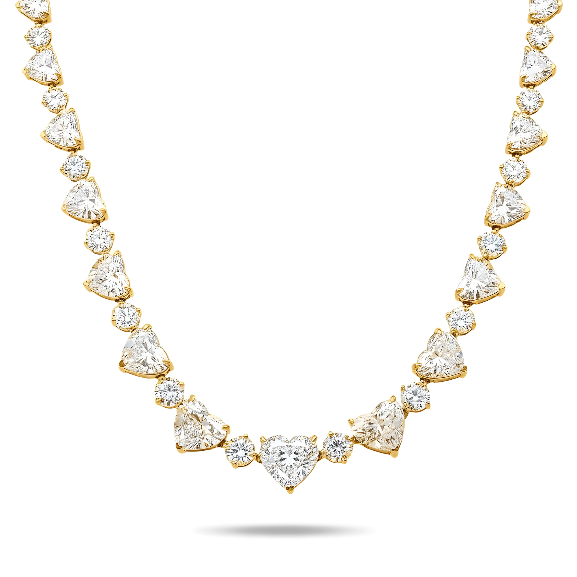 IGI 14K White Gold Graduated Heart & Round Cut Diamond Necklace 61.30ct