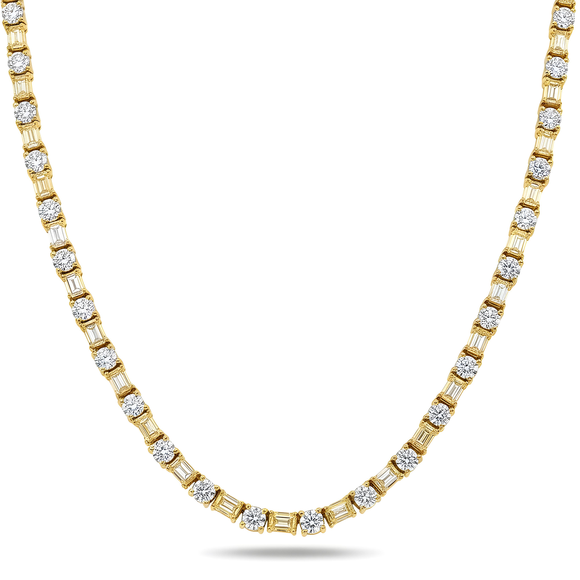 14K White Gold Round & Emerald Cut Diamond Tennis Chain 40.22ct