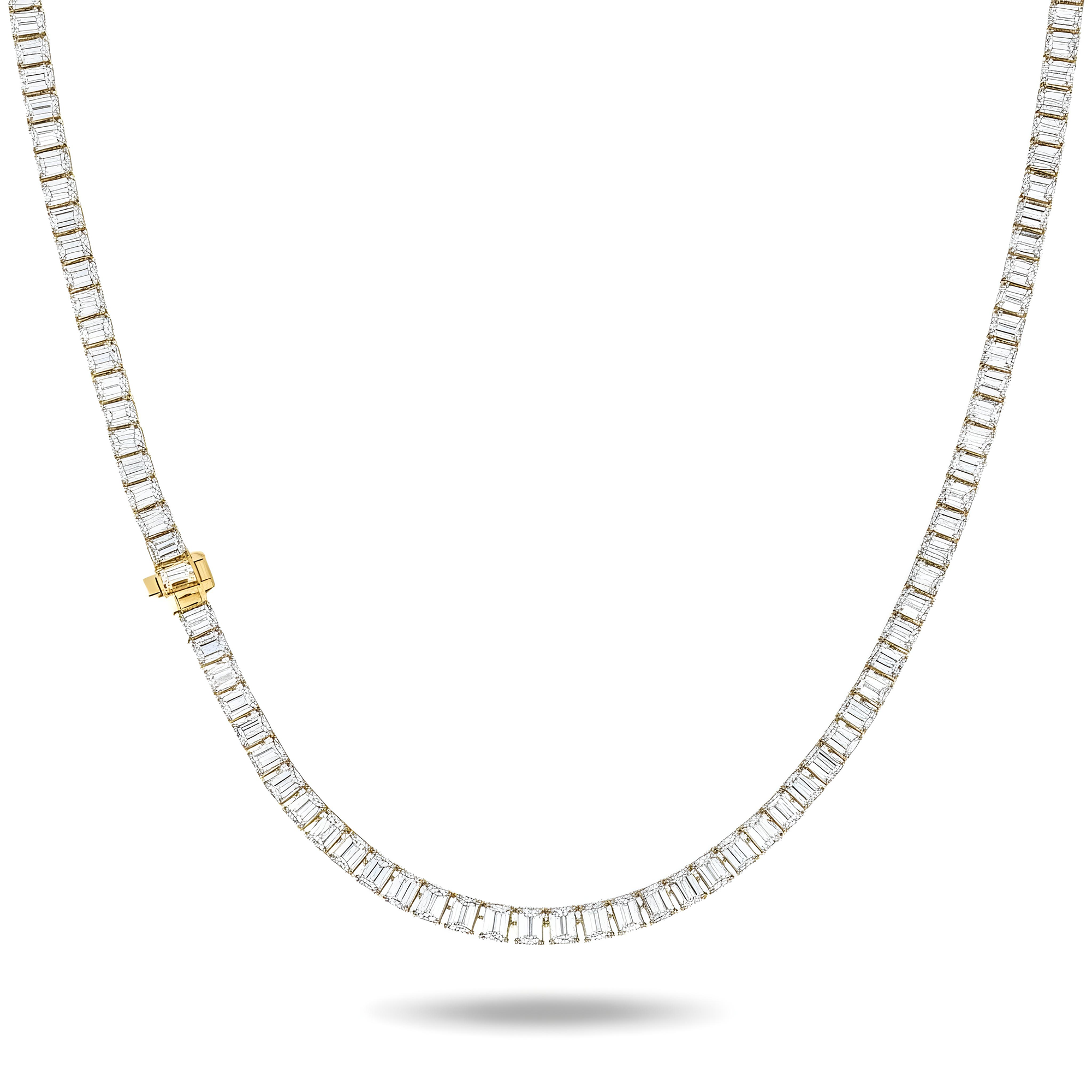 14K White Gold Emerald Cut Diamond Tennis Chain 21.04ct