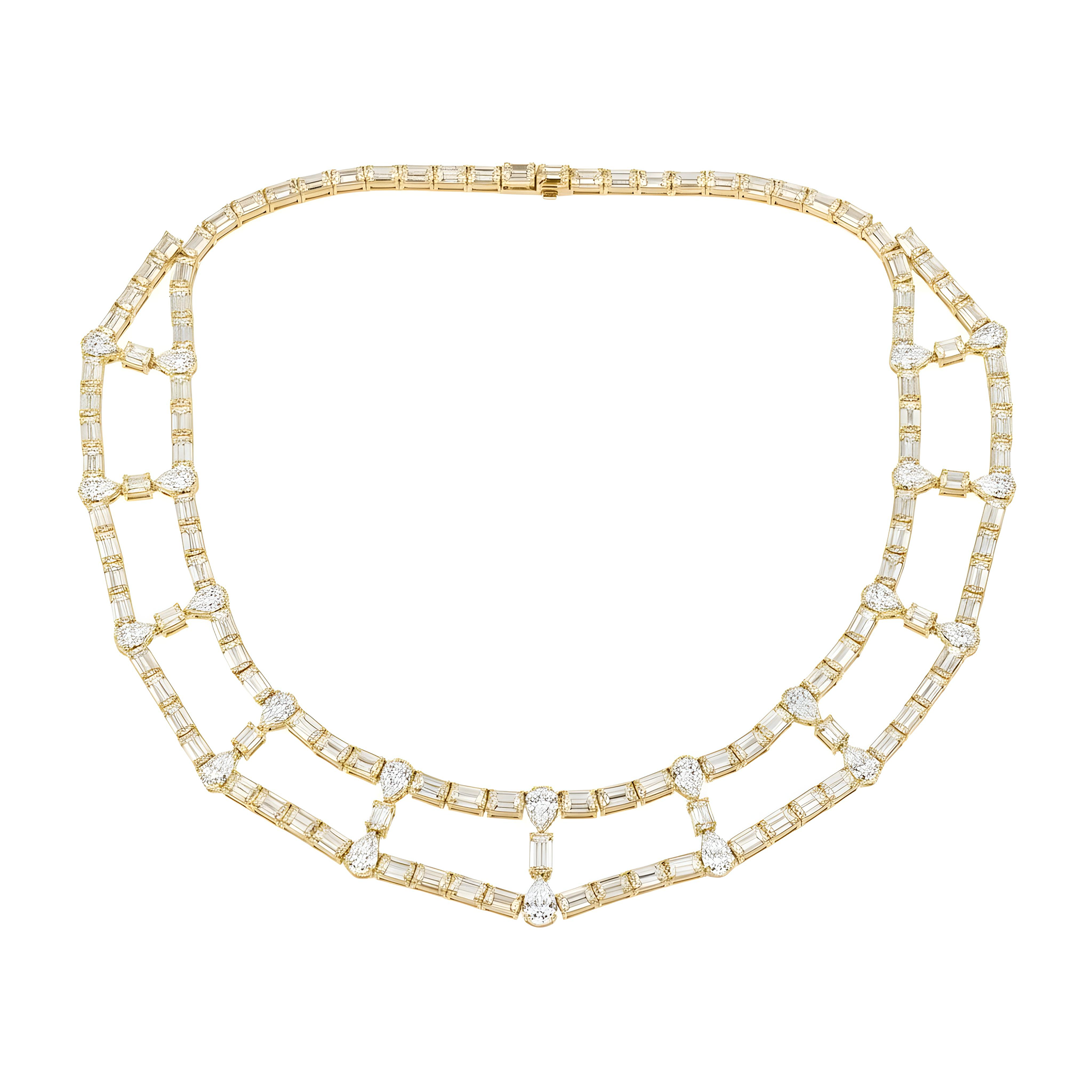 18K White Gold Emerald & Pear Cut Diamond Drop Necklace 77.98ct