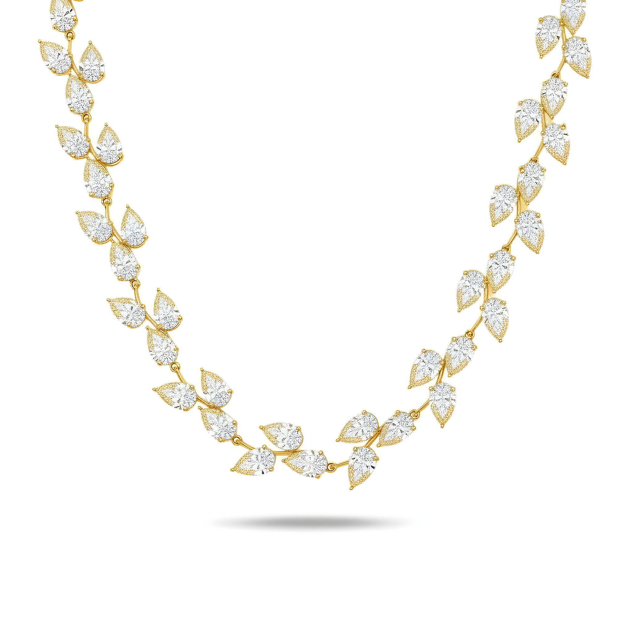 18K White Gold Pear Cut Diamond Rosebud Vine Necklace 56.69ct