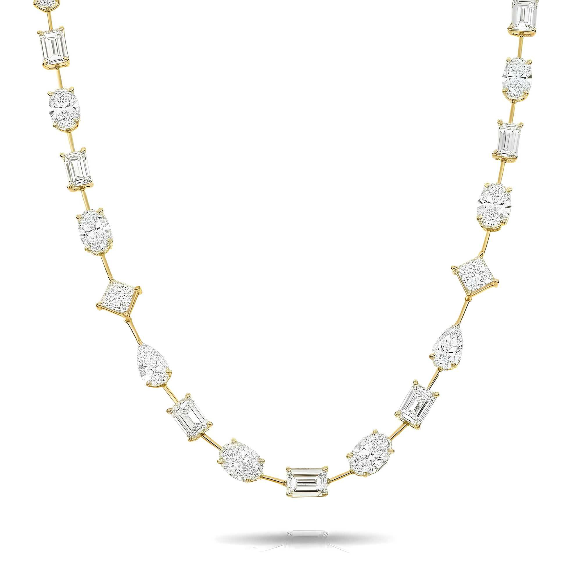 14K White Gold Multi Cut Diamond Satellite Necklace 45.82ct