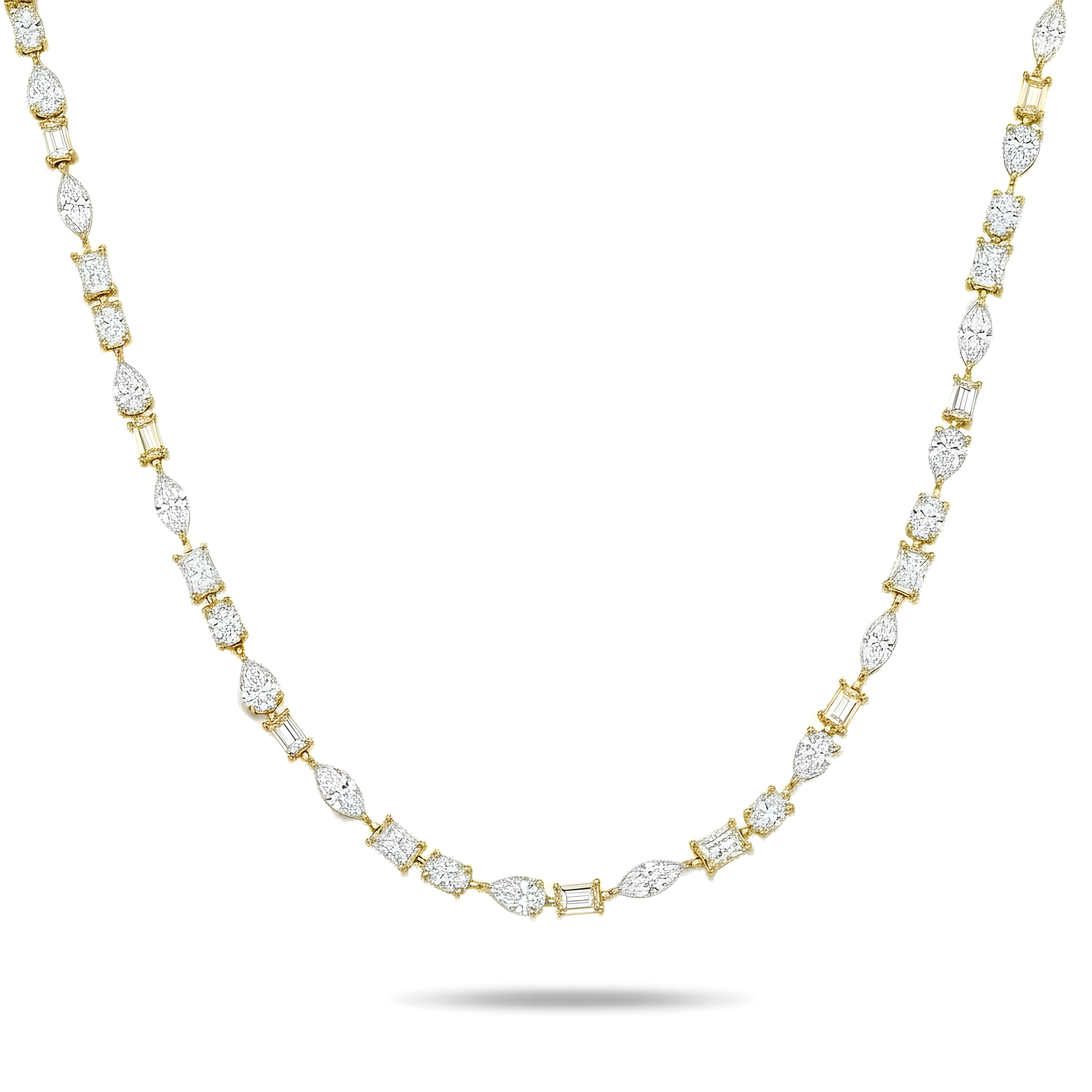 14K White Gold Multi-Cut Diamond Tennis Necklace 31.91ct