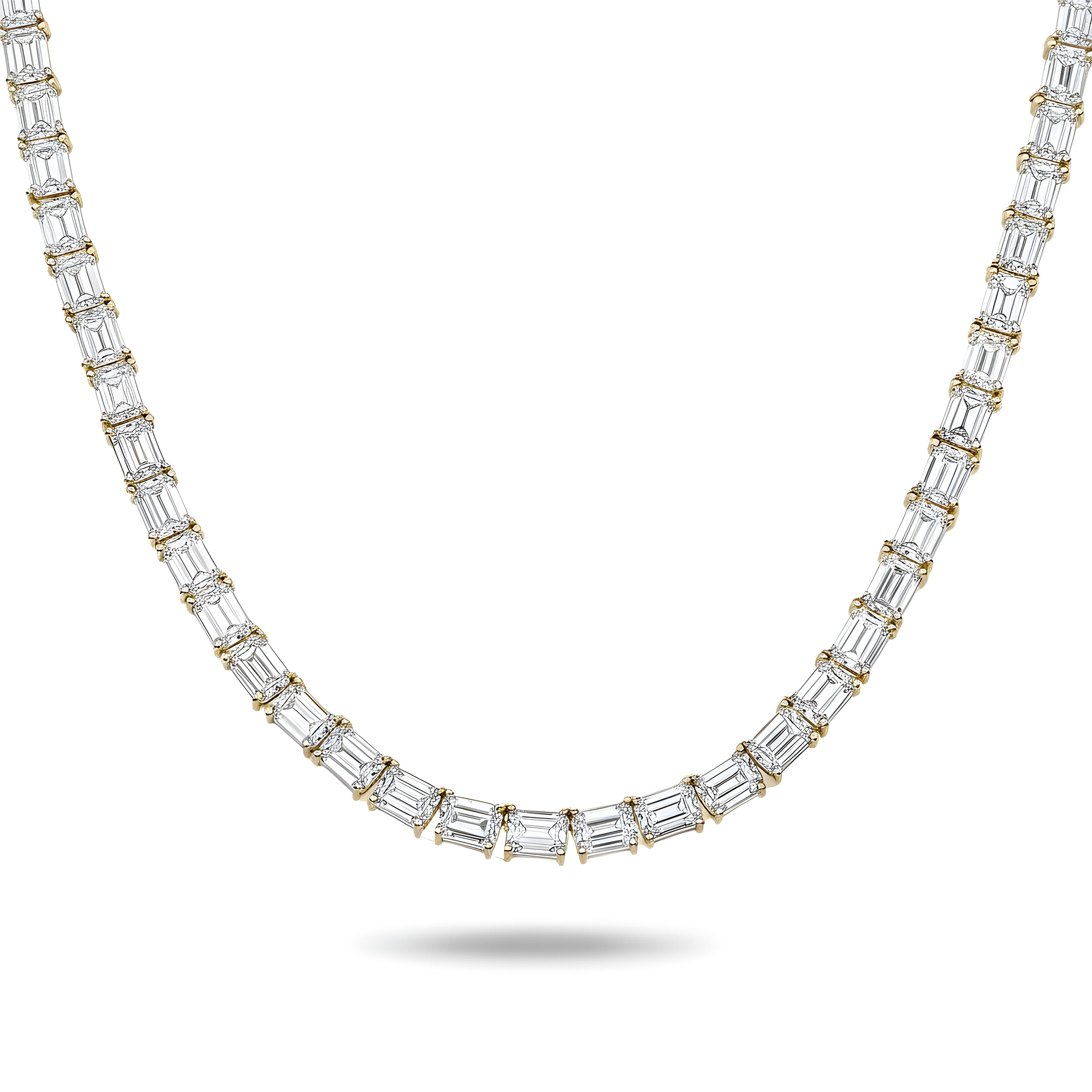 14K White Gold Emerald Cut Diamond Tennis Chain 106.80ct