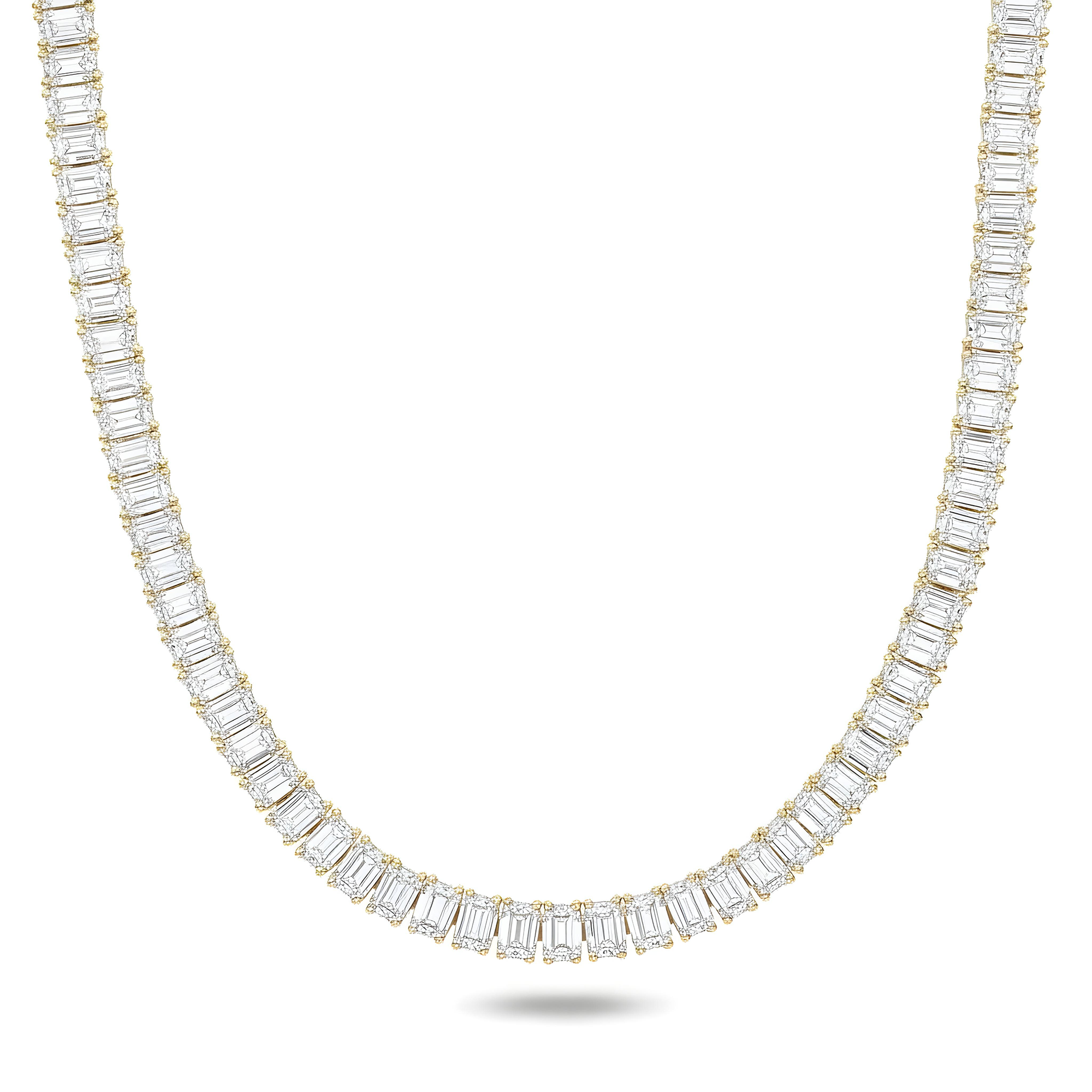 14K White Gold Emerald Cut Diamond Tennis Necklace 48.35ct