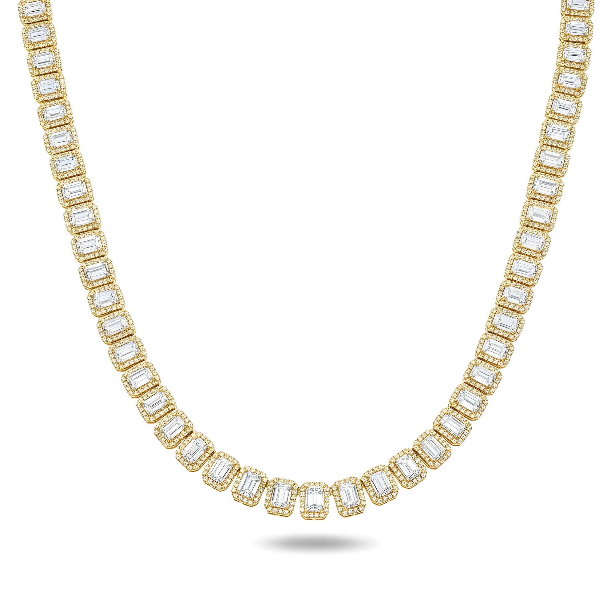 14K White Gold Round & Emerald Cut Diamond Tennis Chain 40.38ct