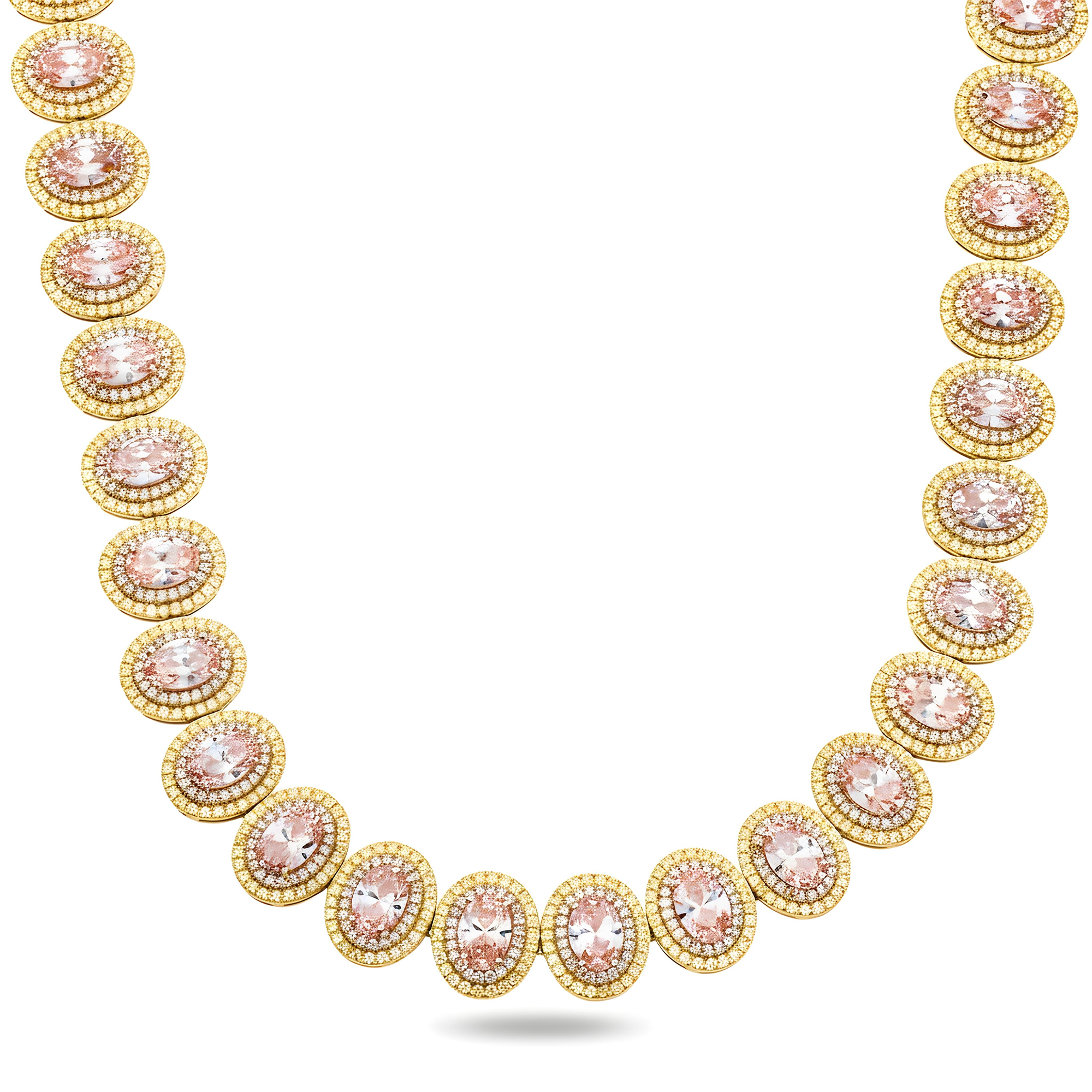 14K White Gold Oval Cut Fancy Pink Diamond Necklace W/ Halo 52.03ct
