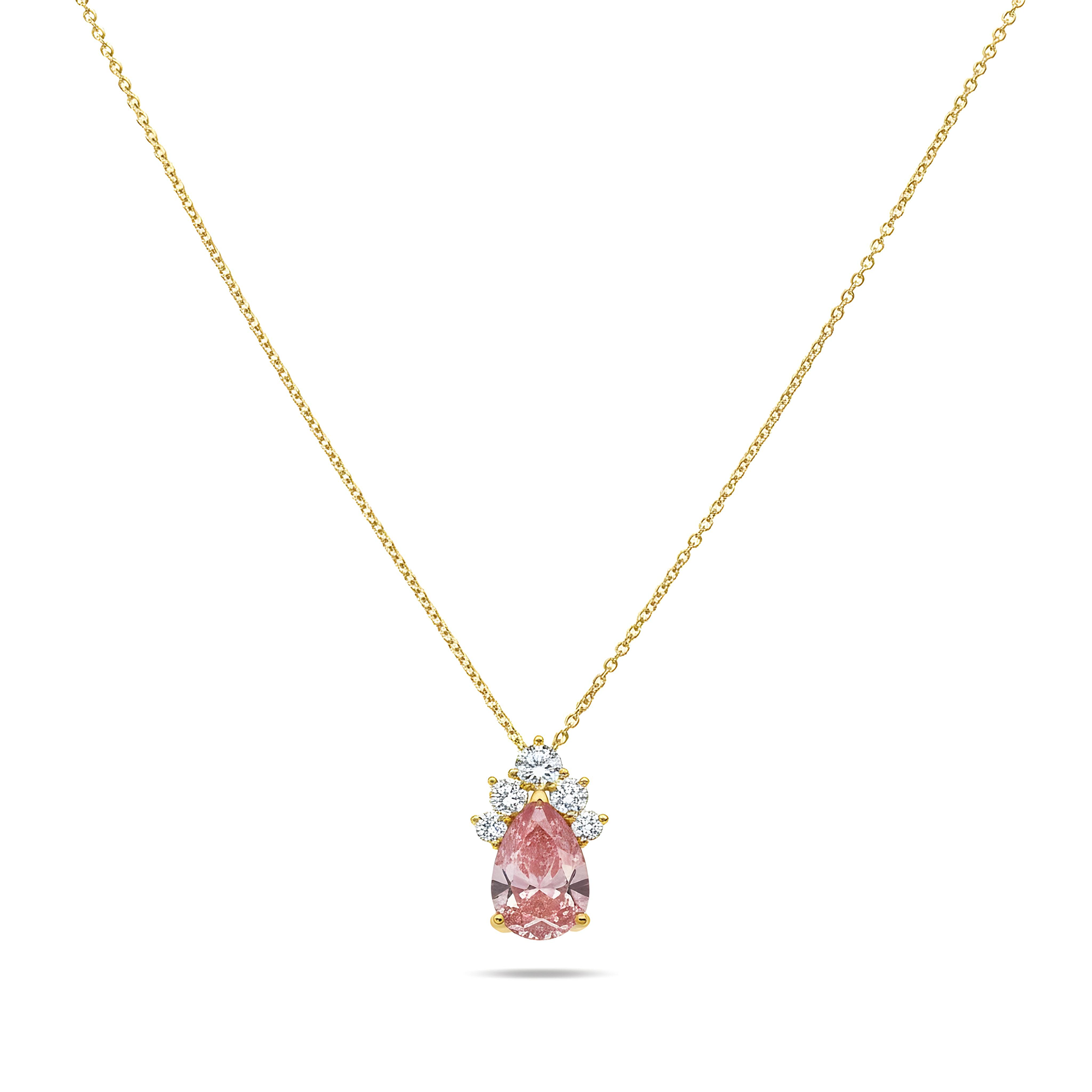 14K & 18K White Gold Pear Cut Fancy Pink Diamond Mini Pendant Necklace 1.87ctw
