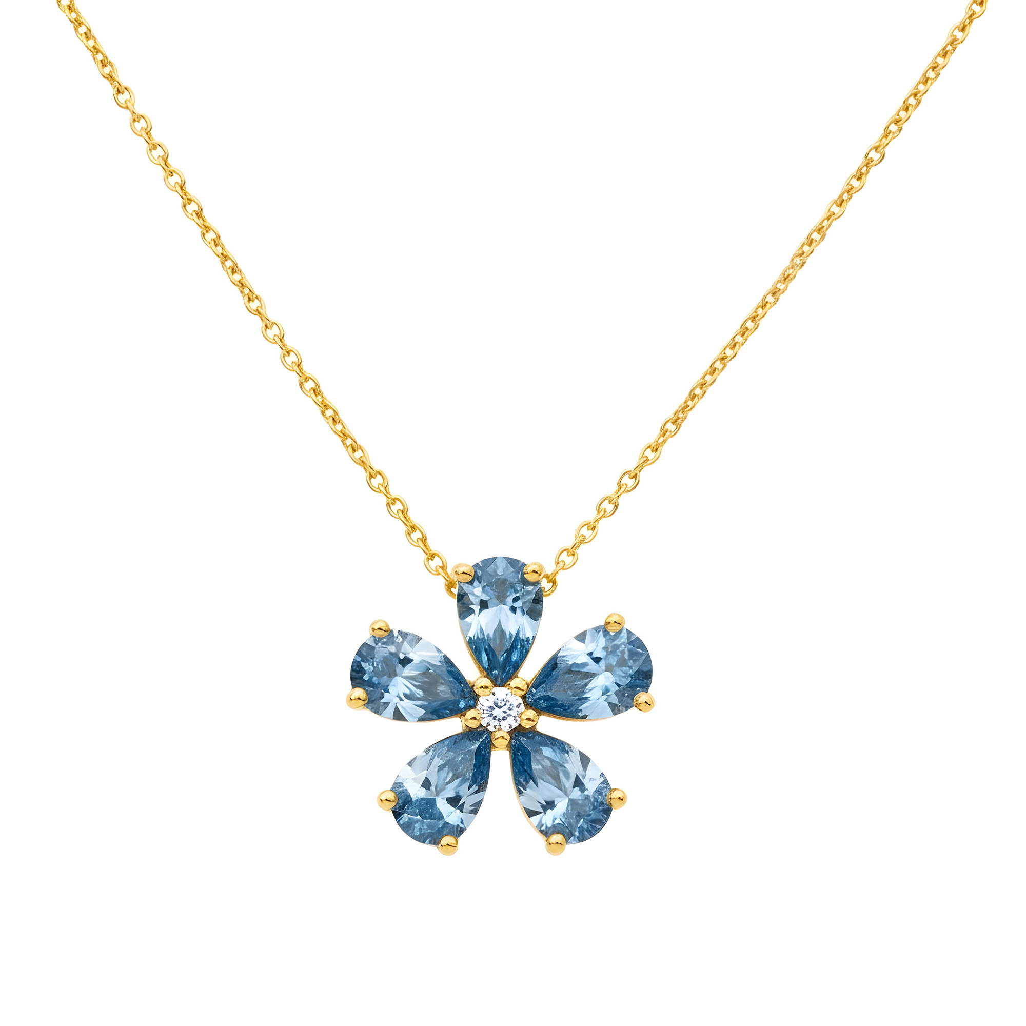14K & 18K White Gold Pear Cut Blue Diamond Flower Necklace 1.34ct