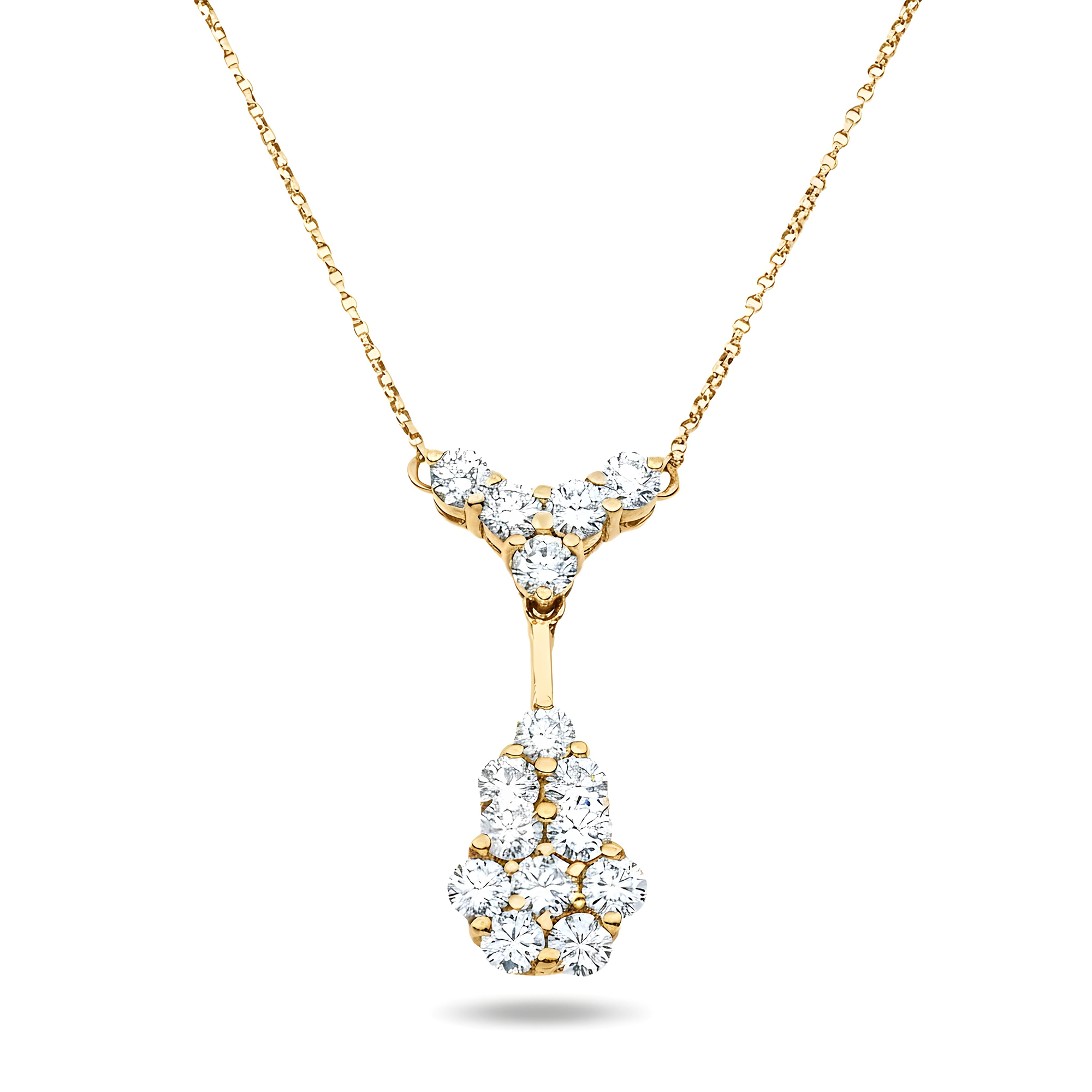 18K White Gold Round Diamonds Diamond Cluster Drop Necklace 2.90ct