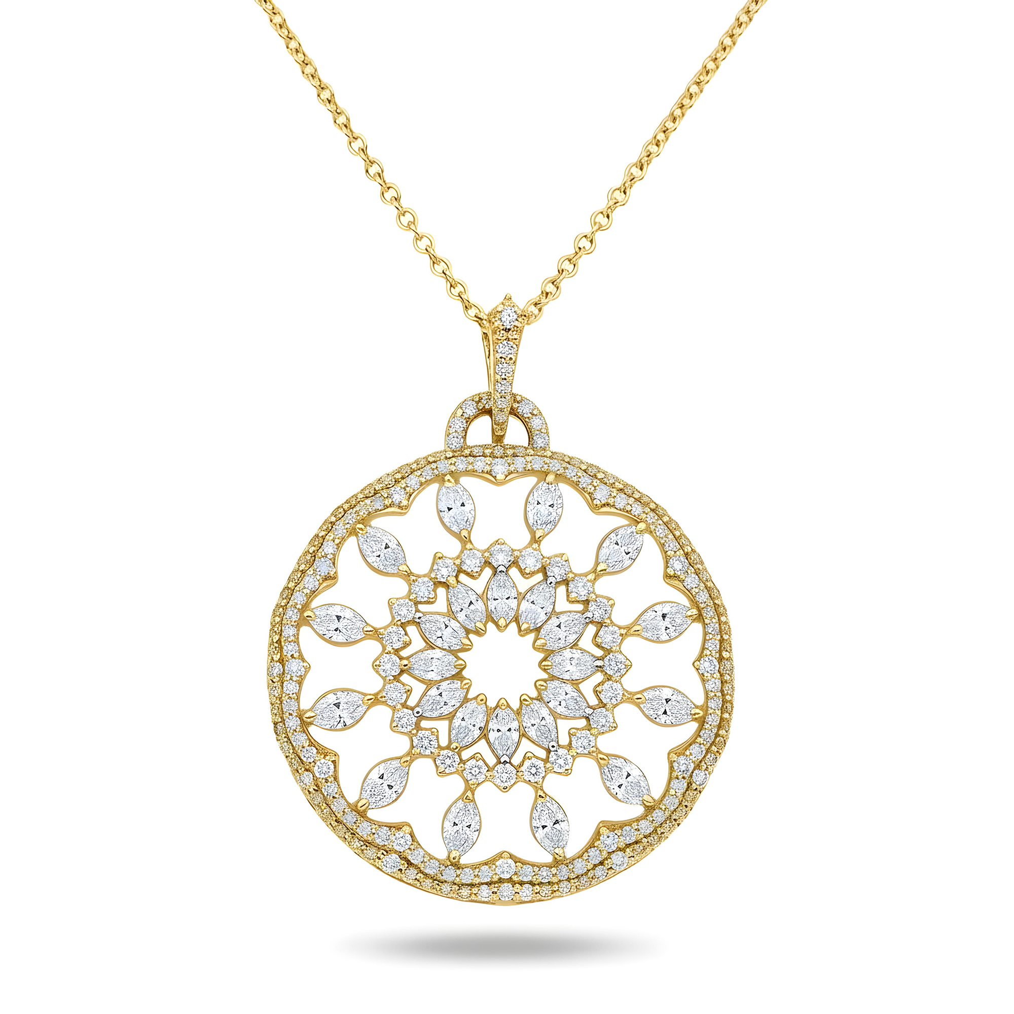 14K White Gold Marquise & Round Diamond Dream Catcher Necklace 3.69ct