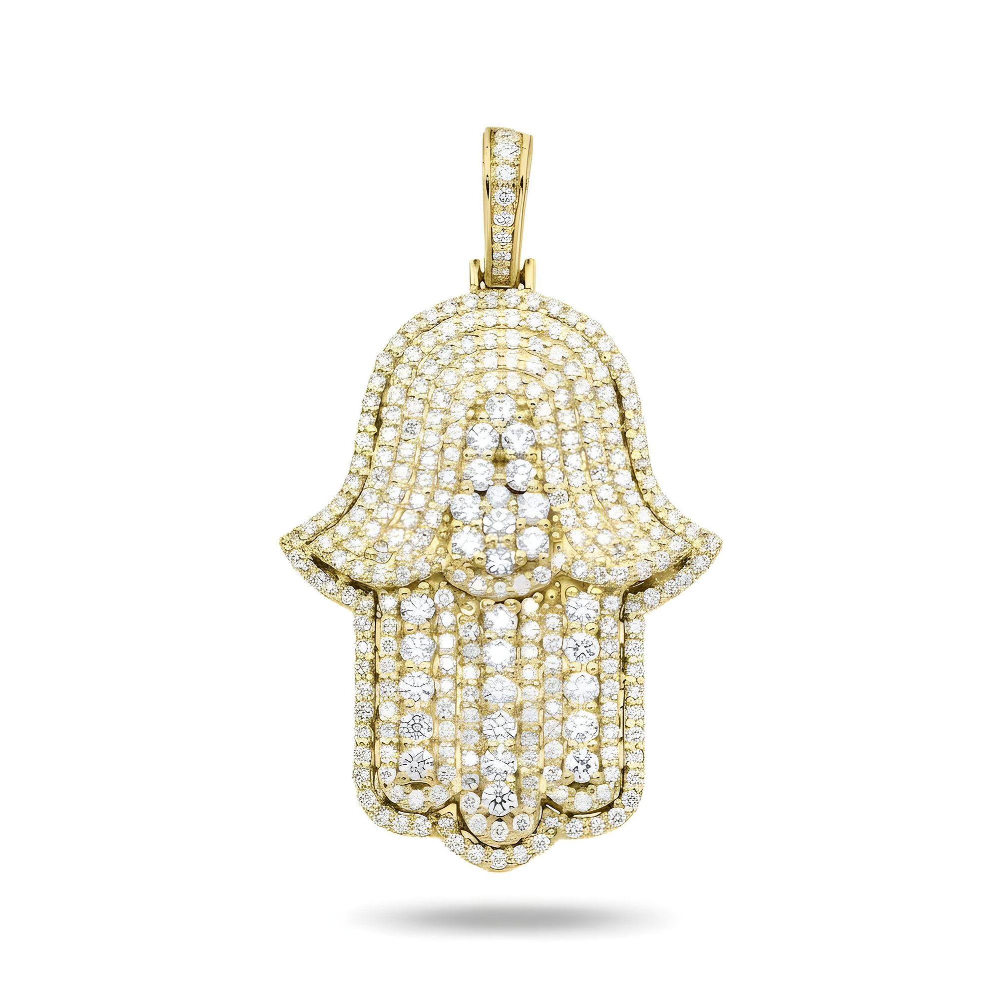 14K White Gold Round Diamond Bilevel Hamsa Pendant 4.0ct