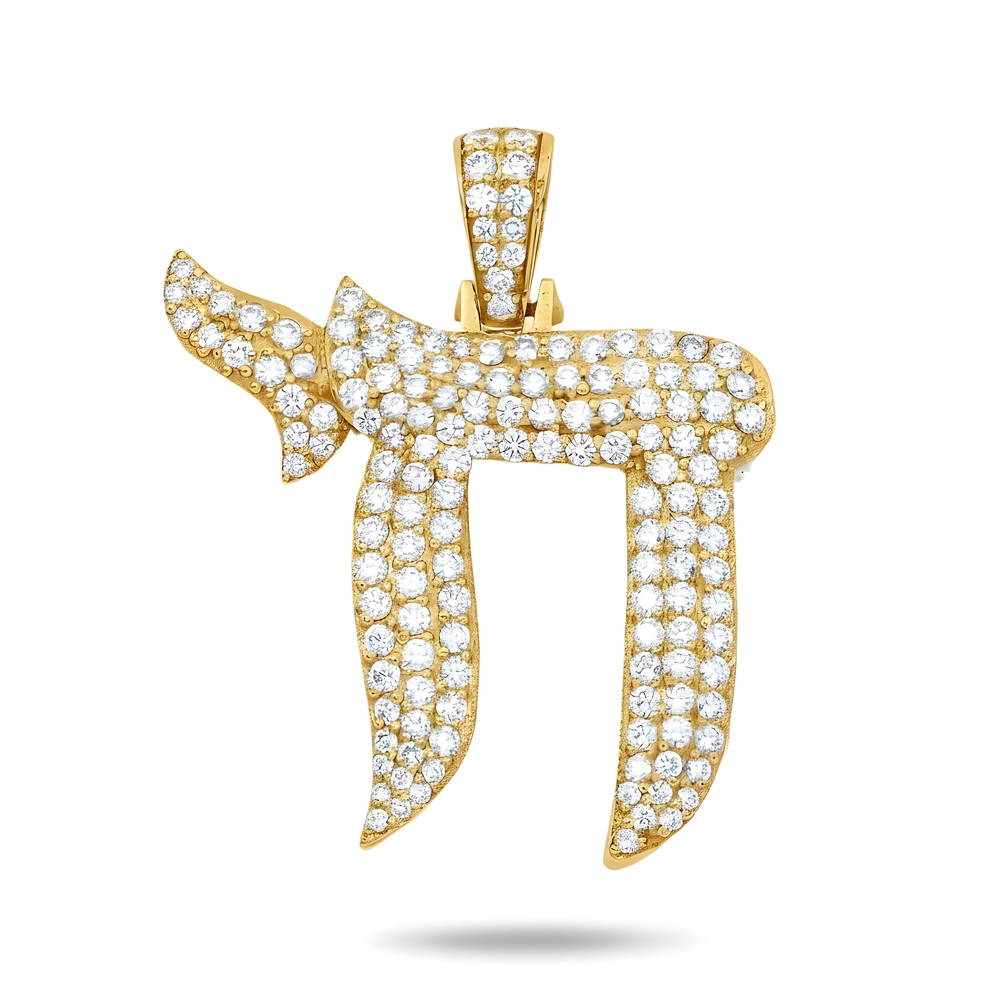 14K White Gold Round Diamond Chai Pendant 2.70ct