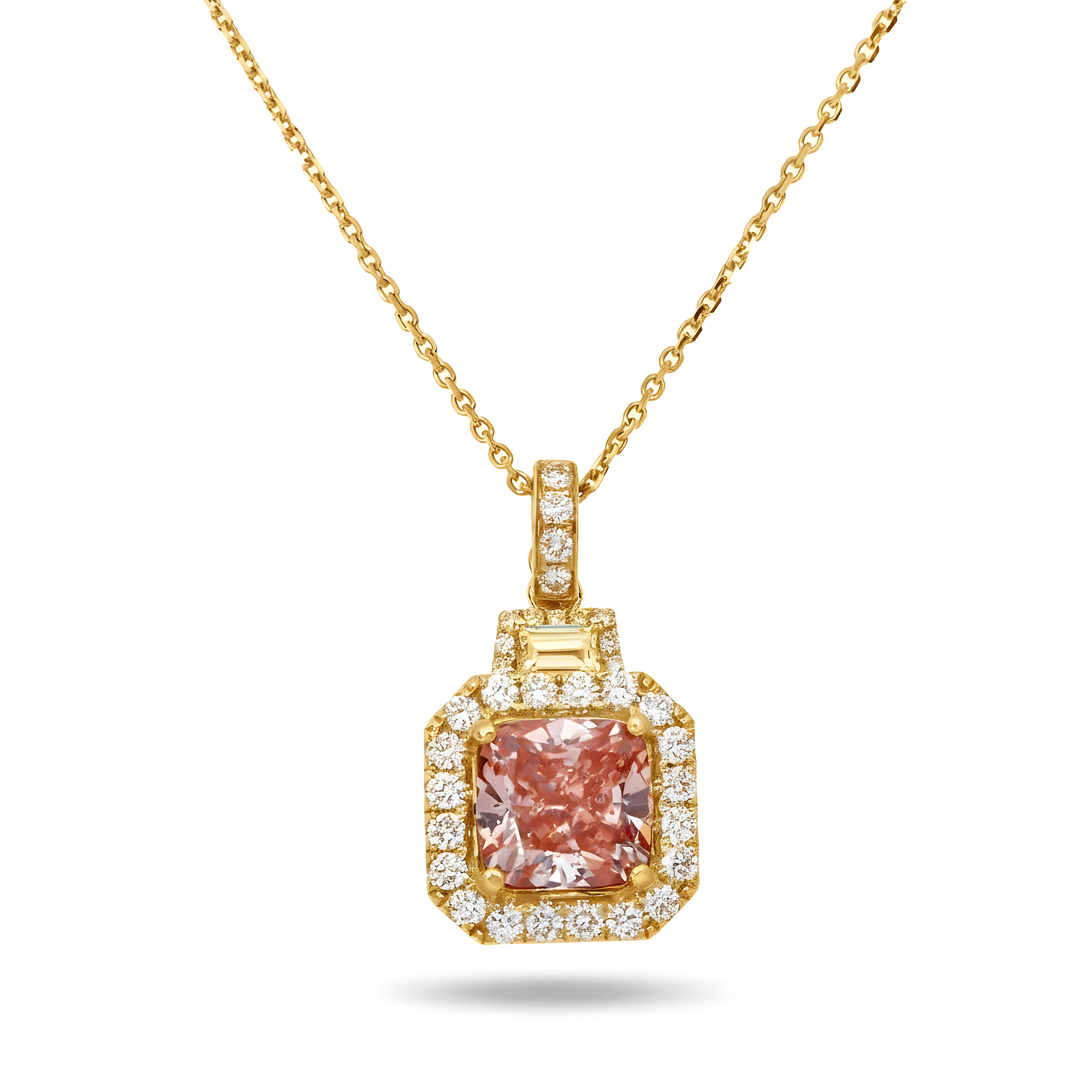 14K White Gold Fancy Pink Cushion Diamond Pendant & Chain Necklace 3.98ctw