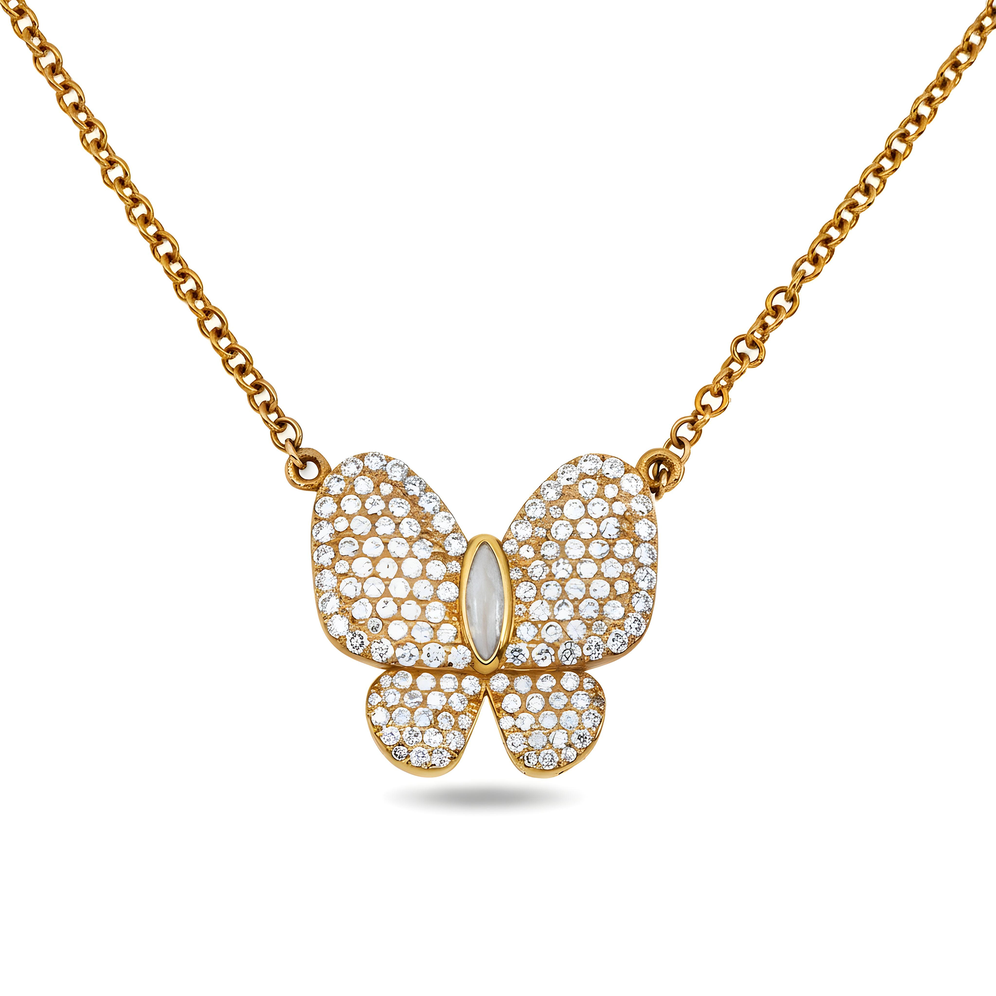 Double Sided - 14K Rose Gold Mother of Pearl & Diamond Butterfly Necklace 1.20ct