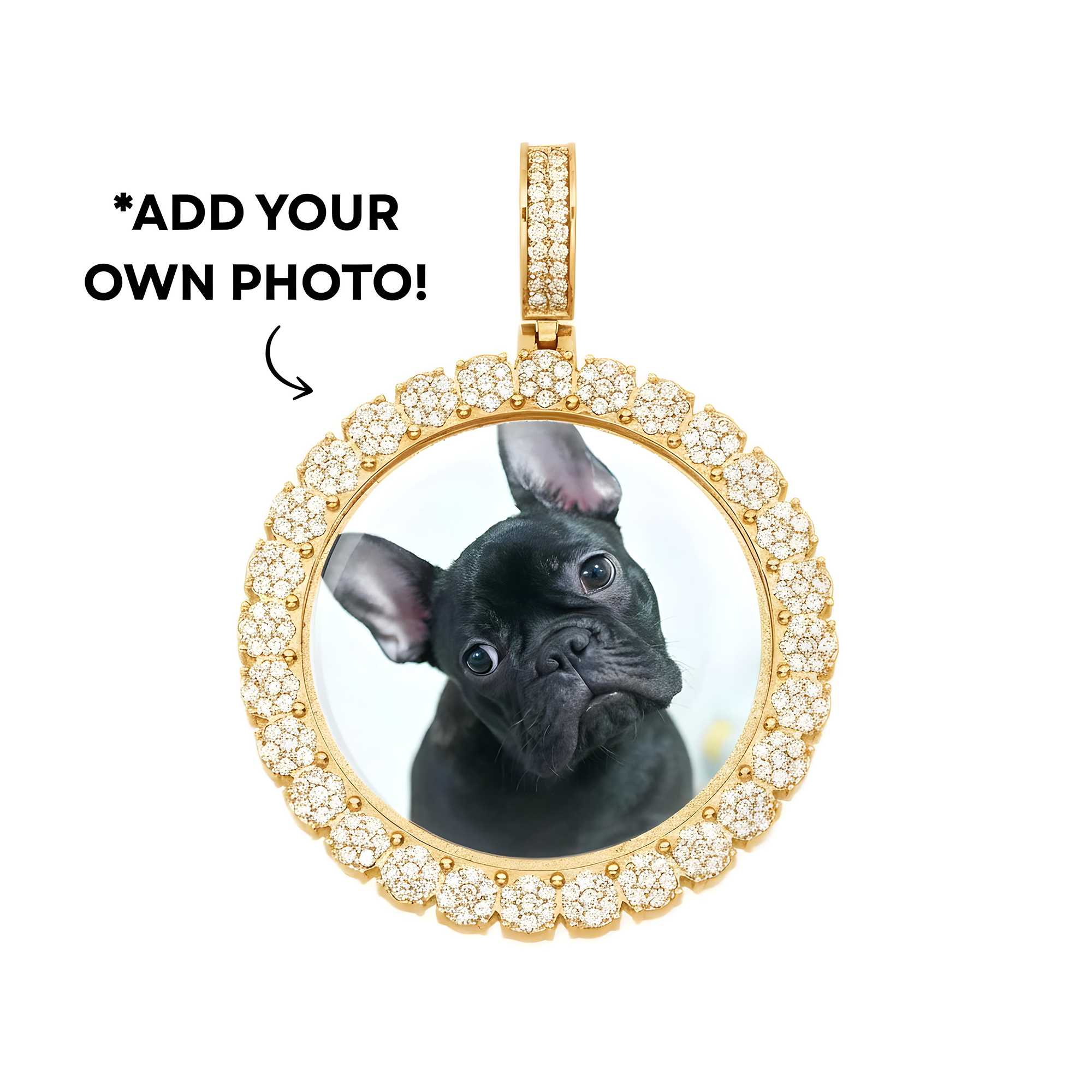 Add Your Own Photo 1.5" - Solid 14K White Gold Round Cluster Diamond Picture Pendant 2.20ct
