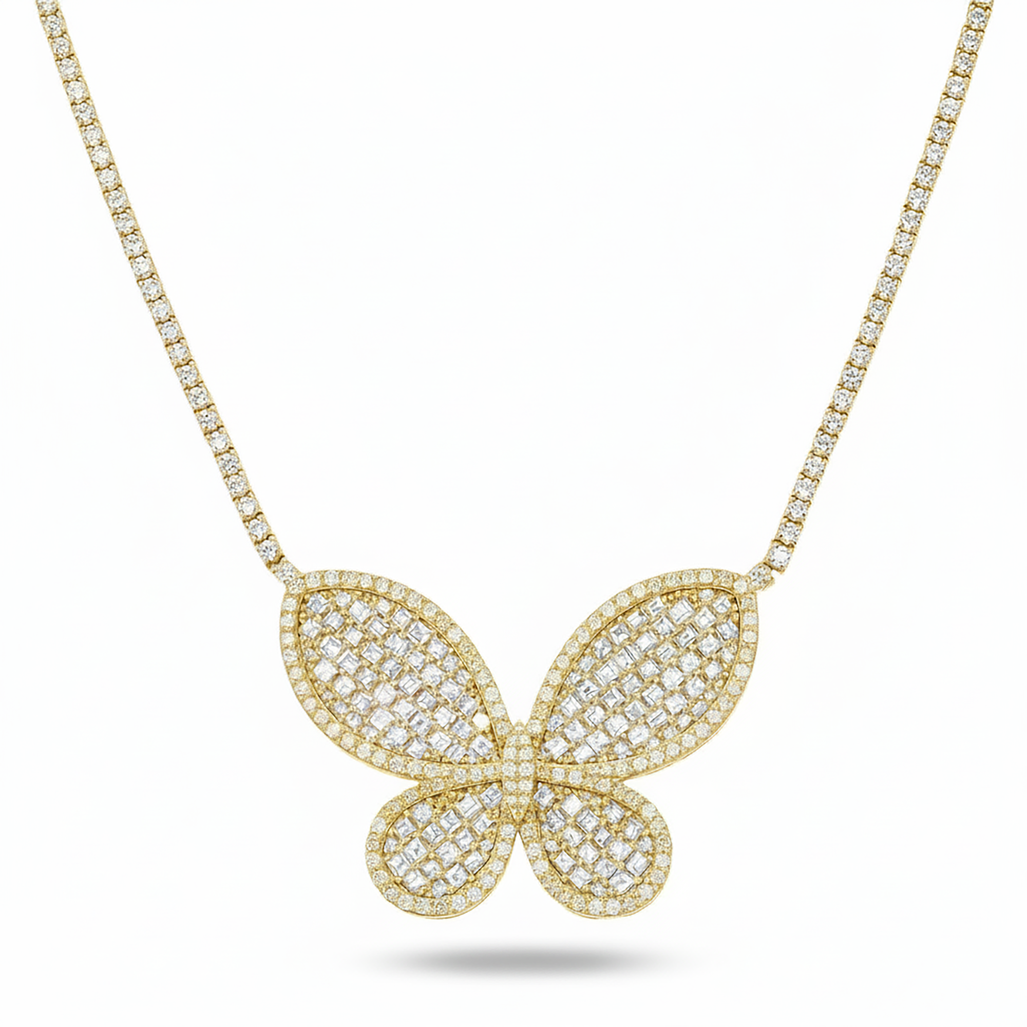14K White Gold Asscher Cut Diamond Butterfly Pendant & Chain Necklace 15.16ct