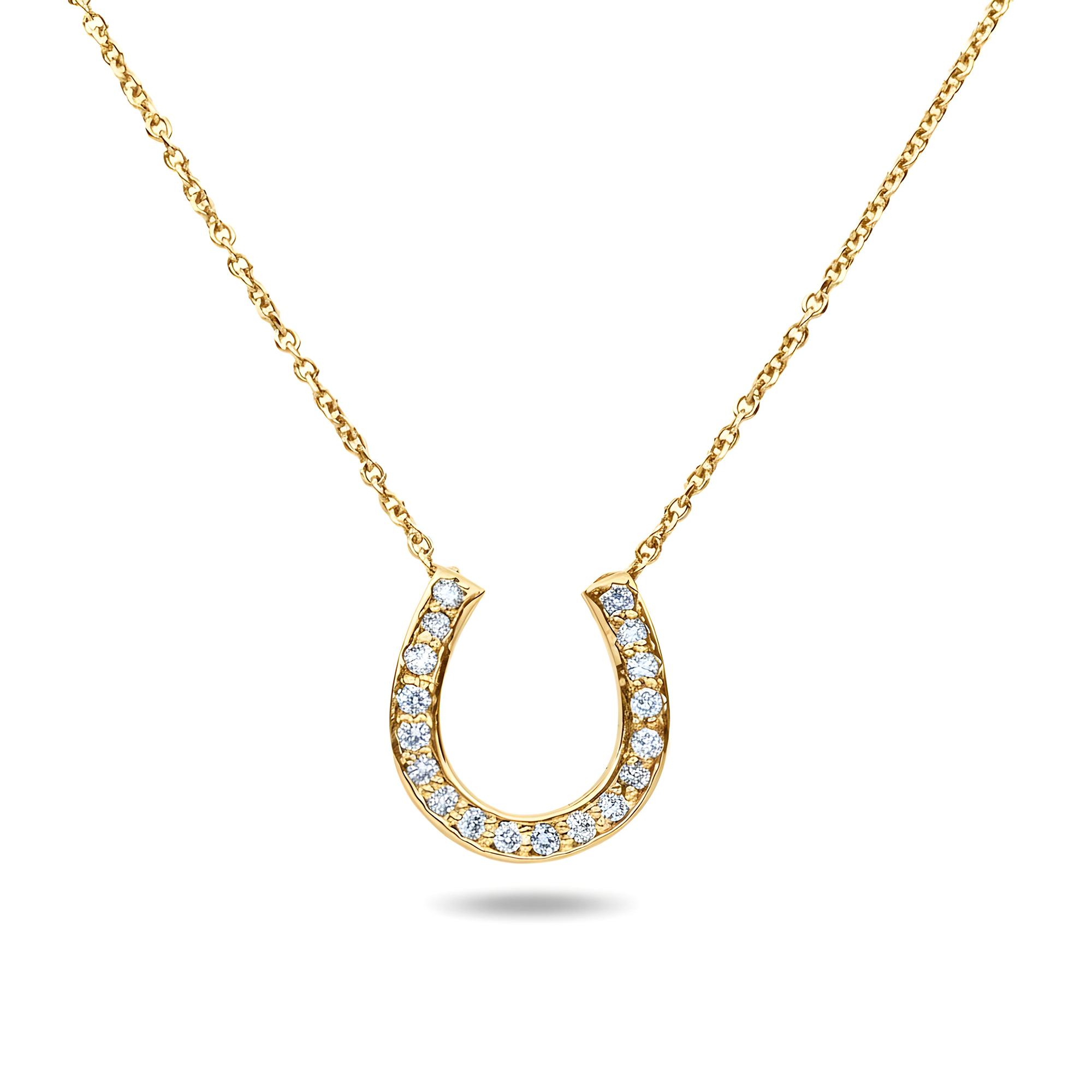 14K White Gold Round Diamond Horseshoe Pendant Necklace 0.45ct