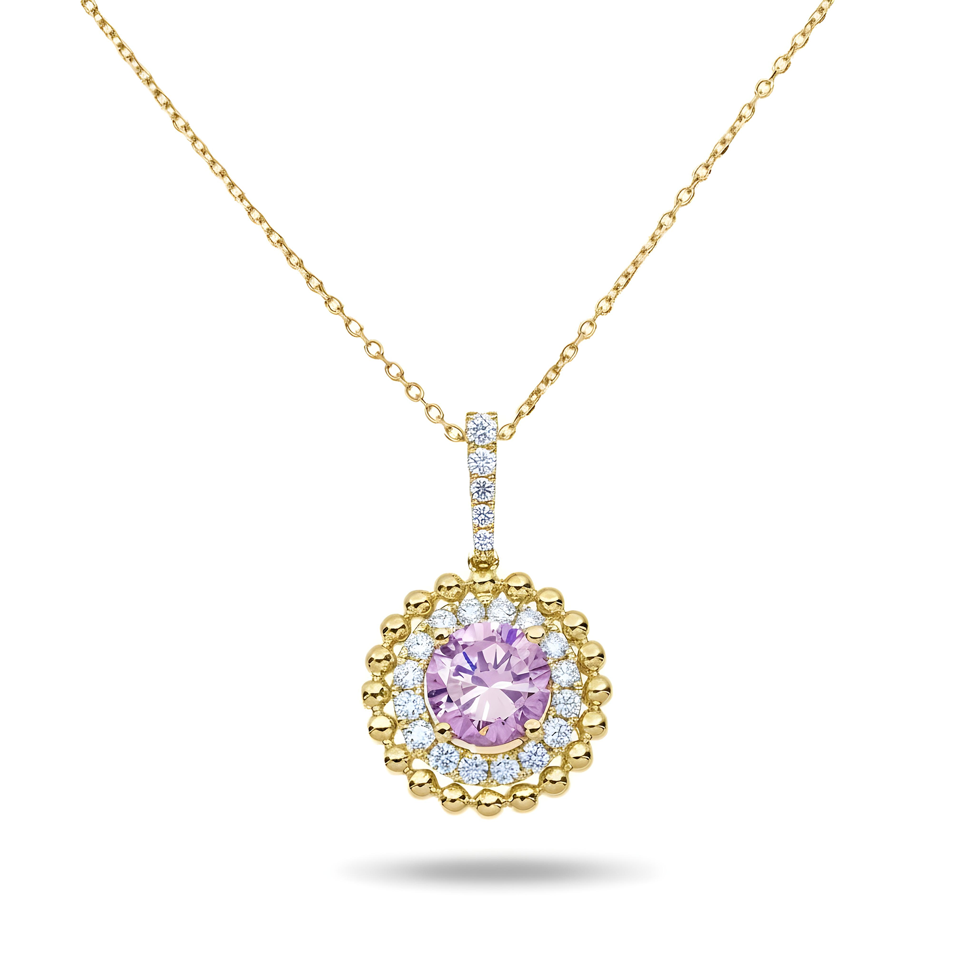 14K & 18K White Gold Round Pink Sapphire & Diamond Necklace